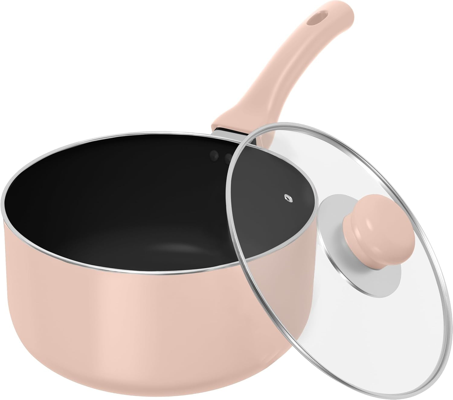 Detachable Handle Nonstick Saucepan with Glass Lid, Multipurpose Use for Home, Kitchen or Restaurant (Pink)