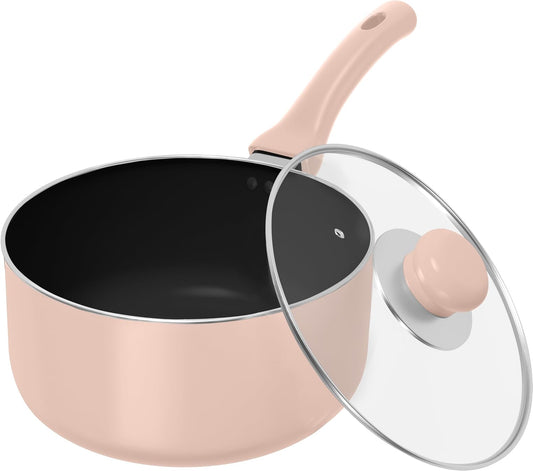 Detachable Handle Nonstick Saucepan with Glass Lid, Multipurpose Use for Home, Kitchen or Restaurant (Pink)