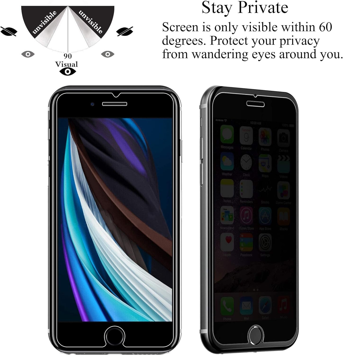 Screen Protector Compatible for Iphone SE 2020 2Nd/2022 3Rd Generation, Iphone 8,7,6S,6, 4.7-Inch 3 Pack and Privacy Tempered Glass Screen Protector for Apple Iphone SE 2020/2022, 2Pack