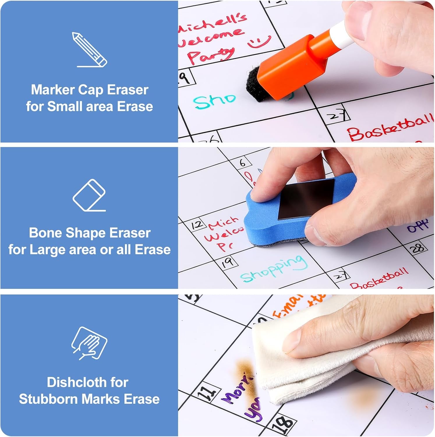 3 Pack Dry Erase Magnetic Calendar for Refrigerator - Monthly & Weekly & Daily Planner Magnet Whiteboard for Fridge Wall - Shopping, Meal/Menu, to Do List, Family Schedule Planning Board (9CO-3RIZH)