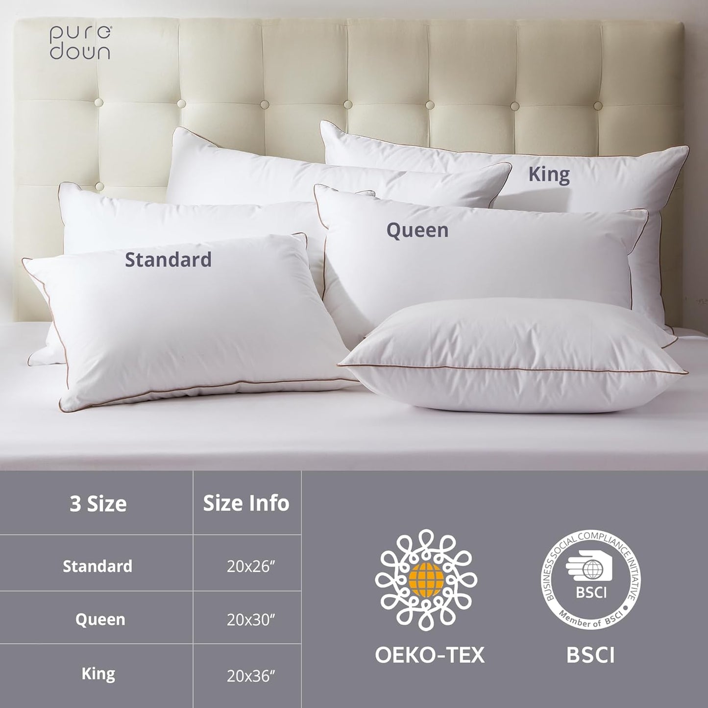 ® Made in USA Soft Fluffy Medium Firm Hotel Pillow, 100% Cotton Cover, Luxury Bed Pillows Standard Size Set of 2 for Back, Stomach or Side Sleeper.