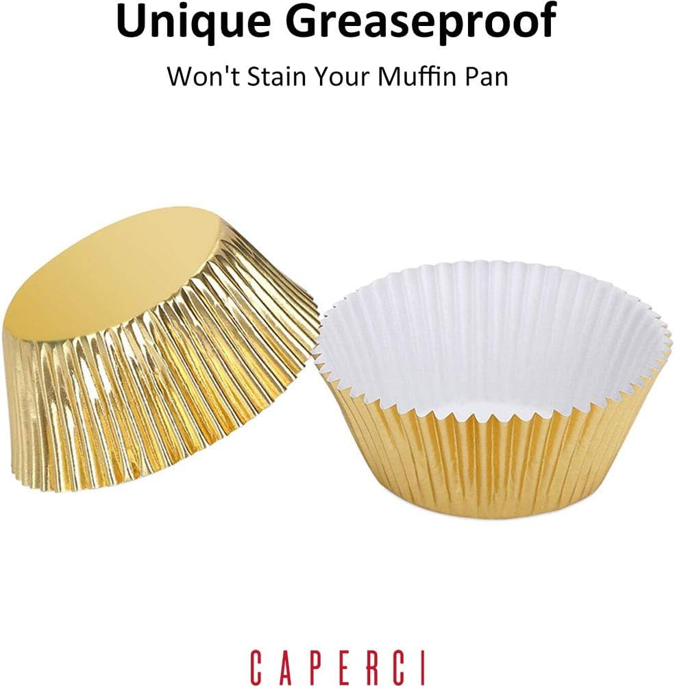 Premium Gold Foil Cupcake Liners - 150-Pack Greaseproof and Sturdy Muffin Baking Cups