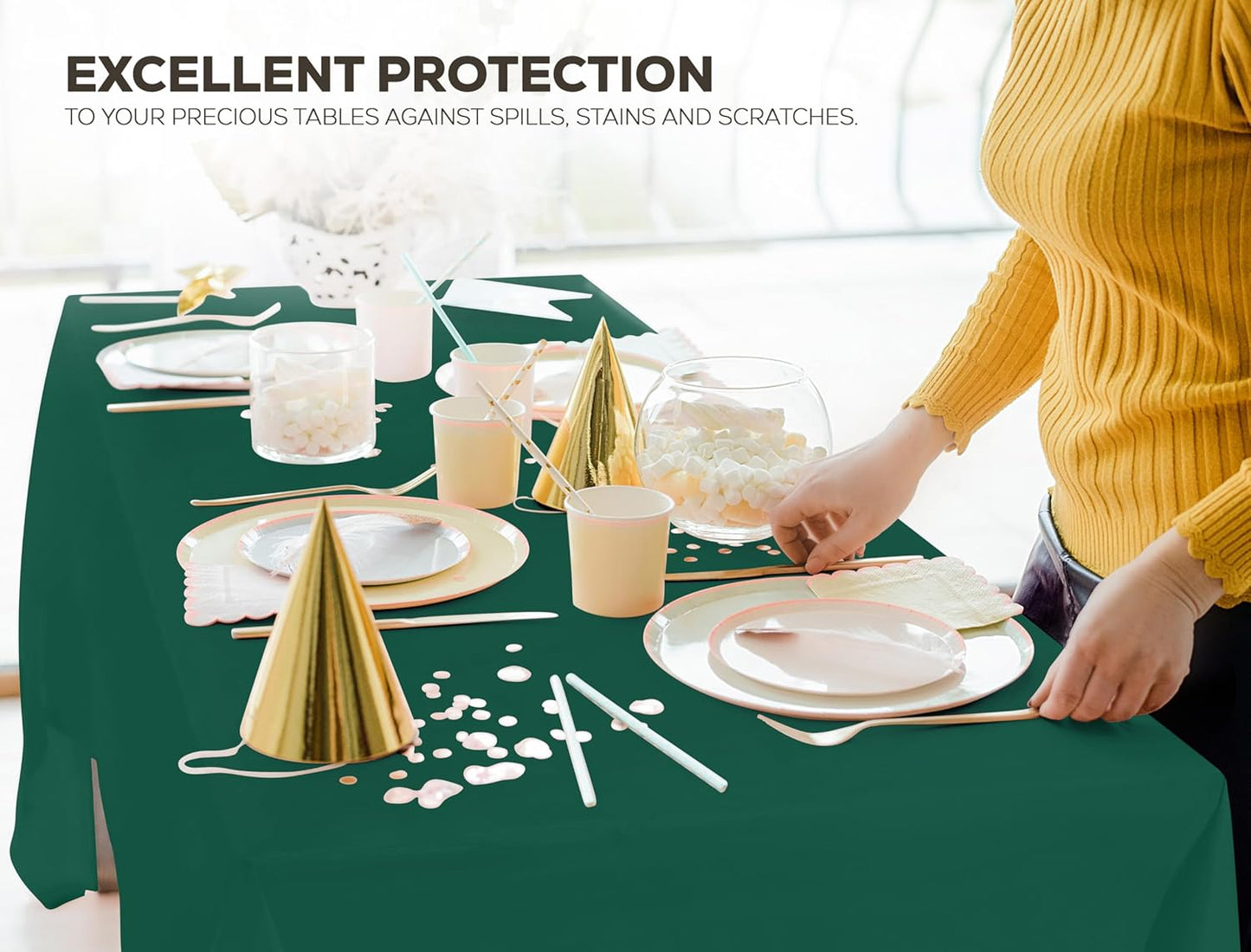 Plastic Table Cloth Disposable (12 Pack - 54X108 Inch) Green Rectangle Tablecloth Waterproof Stain Resistant Party Table Cover