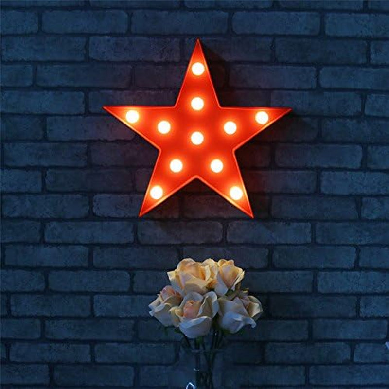 Marquee Light Star Shaped LED Plastic Sign-Lighted Marquee Star Sign Wall Décor Battery Operated (Red)