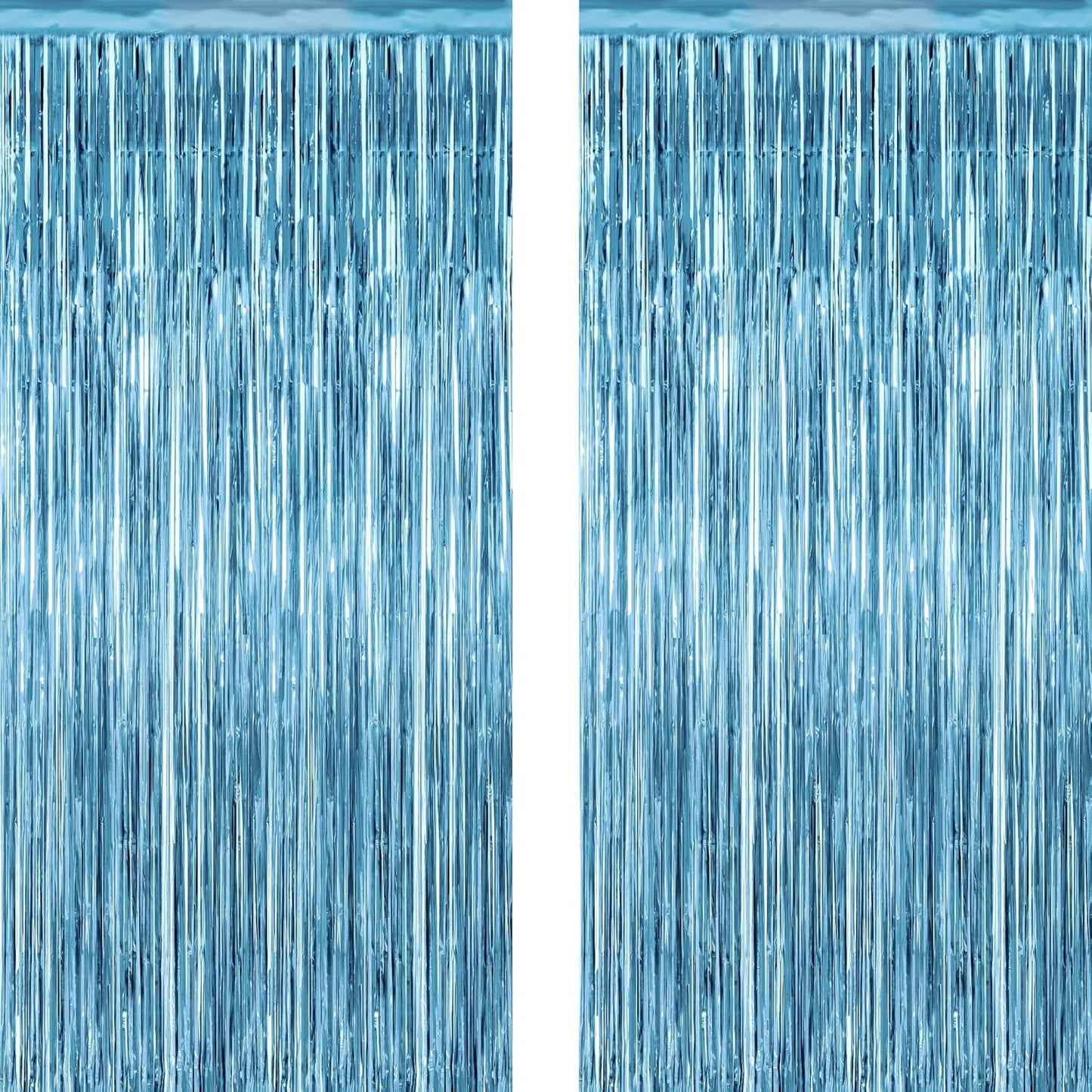 2 Pack Party Decorations, 3.28 FT X 7.05 FT Fringe Backdrop, Metallic Ocean Blue Foil Fringe Curtains Party Streamer Foil Backdrop, Light Blue Birthday Decorations Bachelorette Decor