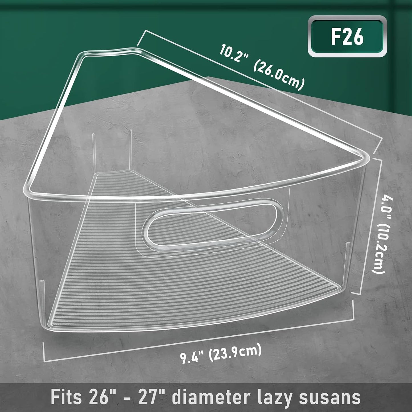 Lazy Susan Cabinet Organizer Bins for 26"/ 28"/ 32" Diameter Corner Organizer, Plastic Cabinet Storage Bin, 1/8 Wedge - Food Safe, BPA Free, with Non-Slip Pads (For 26" Diameter, 6 Pack)