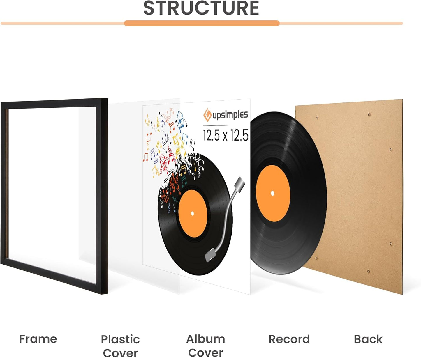 12.5X12.5 Record Frame, Vinyl Frames for 12Inch Album Cover, Wall Display for Home Decor, Black, 2 Pack