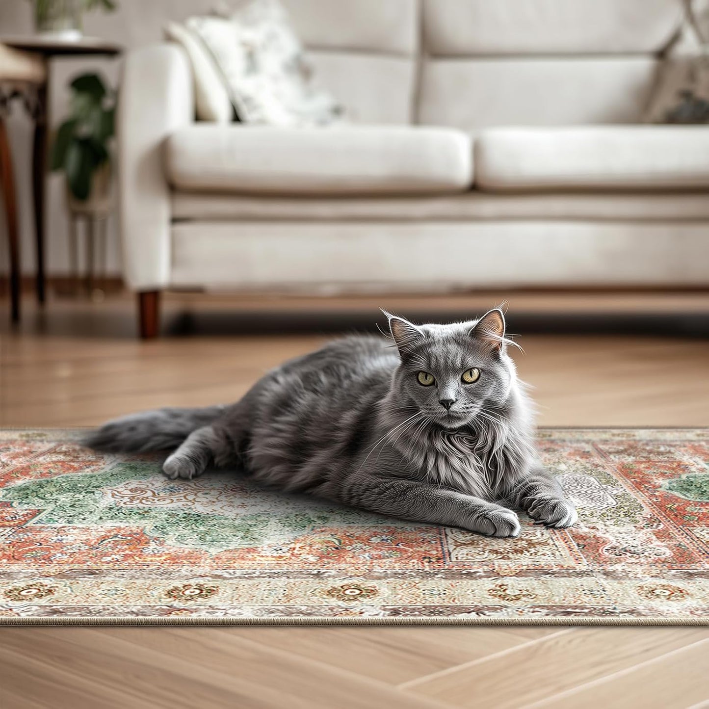 2X3 Area Rugs Machine Washable No Pile Non Slip Vintage Rugs for Living Room&Bedroom&Dinning Room Bohemian Distressed Carpet Indoor,Brick