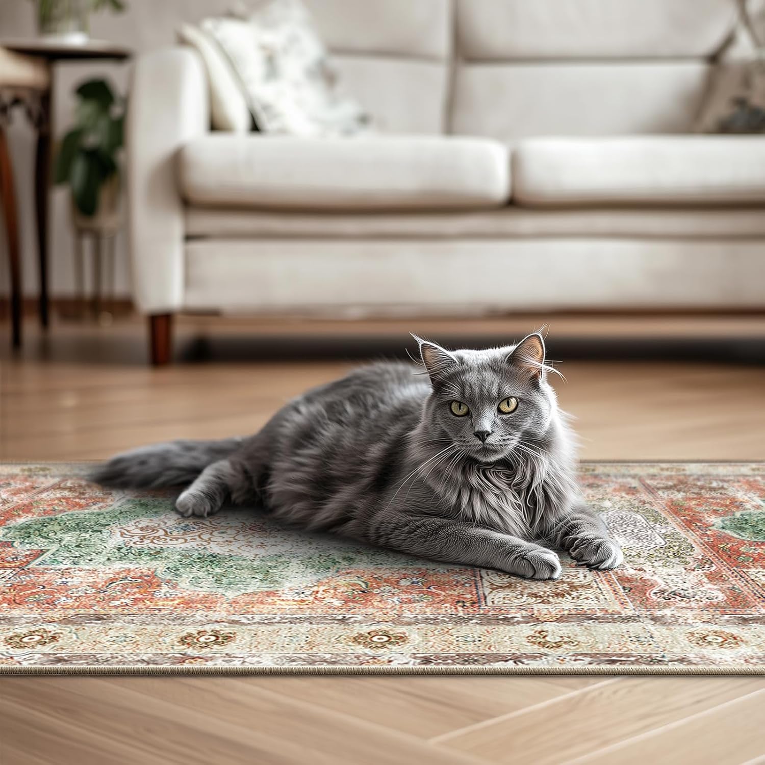 2X3 Area Rugs Machine Washable No Pile Non Slip Vintage Rugs for Living Room&Bedroom&Dinning Room Bohemian Distressed Carpet Indoor,Brick