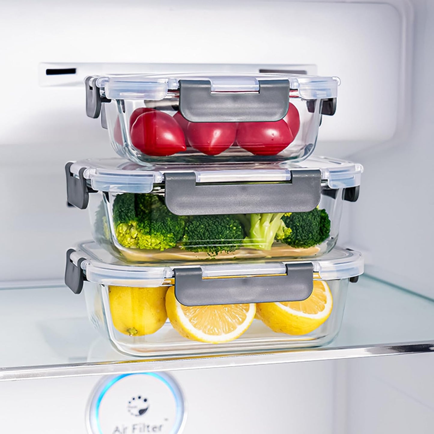 2Pcs 53Oz Large Glass Food Storage Containers Family Size Set Baking Containers with Locking Lids Storing Food-Ideal for Storing Food Vegetables or Fruits BPA Free & Leak Proof (Black)