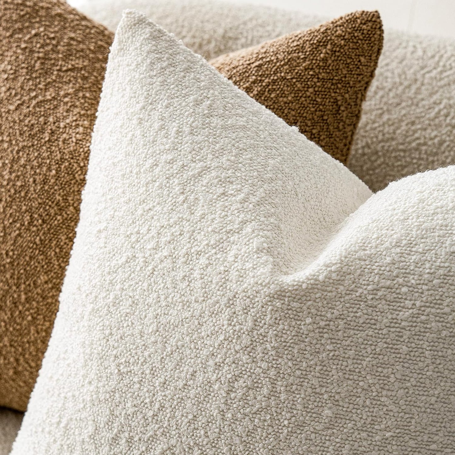 Pack of 2 Textured Boucle Throw Pillow Covers Accent Solid Pillow Cases Cozy Soft Decorative Couch Cushion Case for Chair Sofa Bedroom Living Room Home Decor, 20 X 12 Inch,White