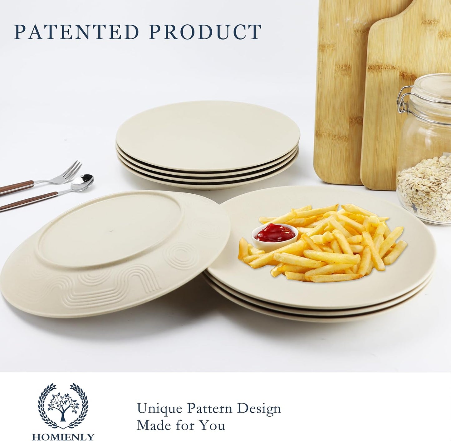Wheat Straw Dinner Plate Set of 8 - Eco-Friendly, Microwave and Dishwasher Safe, Durable and Unbreakable - Perfect for Kitchen, Camping, Salads, and Appetizers (Beige, 10 Inch)