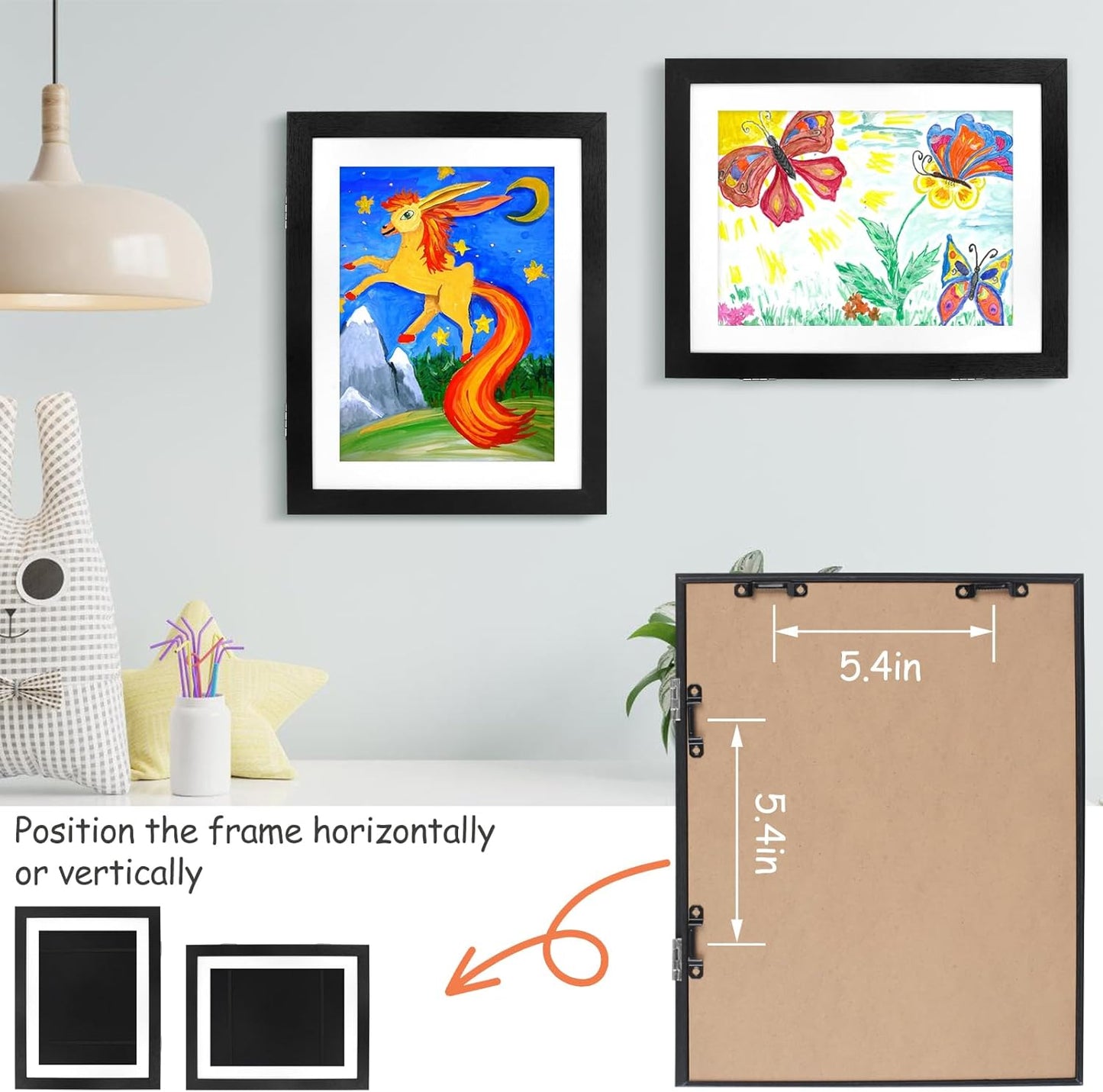 2 Packs Kids Art Frame, 8.5X11 Front Opening Kids Artwork Frames Changeable, Holds 100 Drawings Artwork Frames for Kids Art, 3D Picture, Craft Storage, Hanging Wall Decor(Black)
