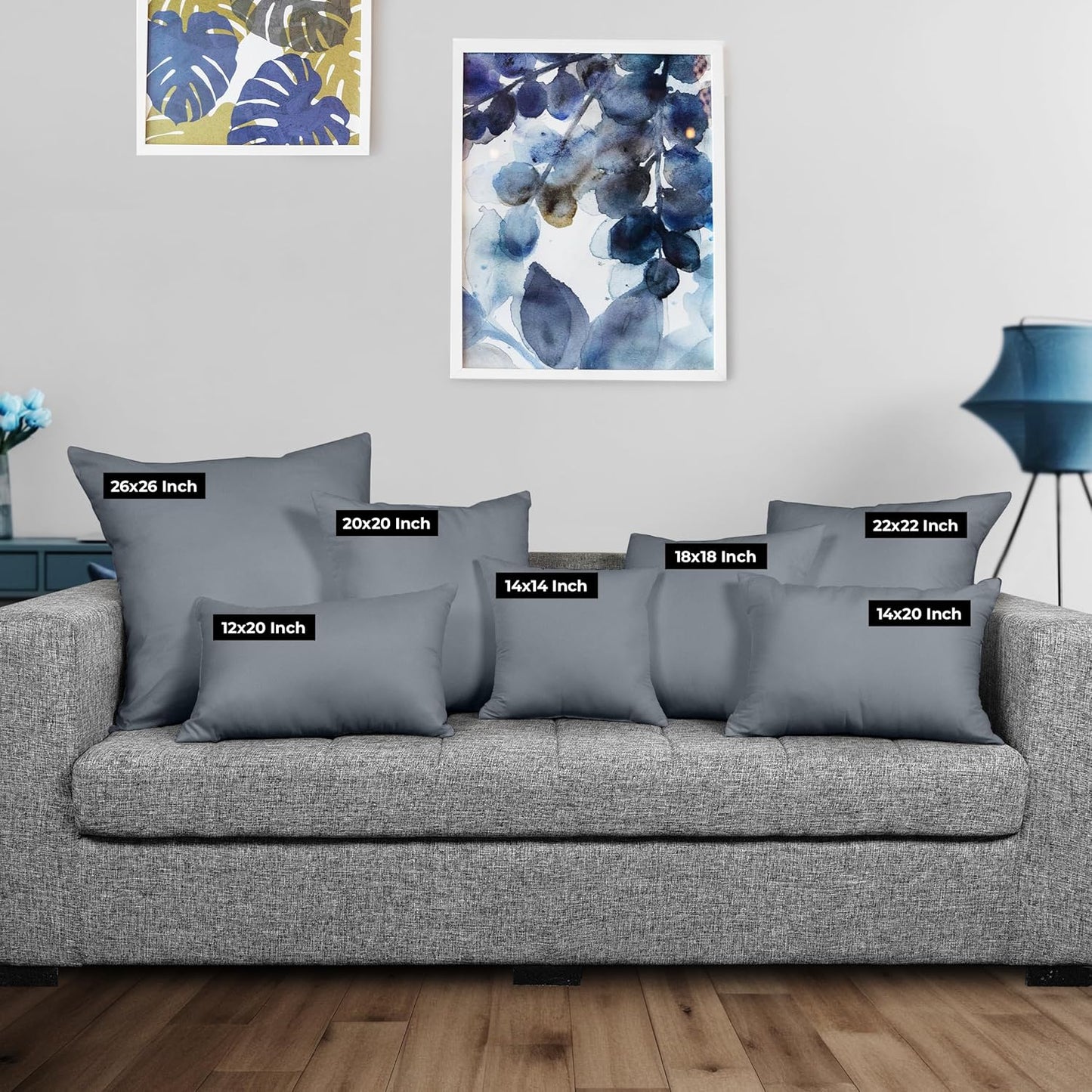 Throw Pillows Insert (Pack of 2, Grey) - 18 X 18 Inches Bed and Couch Pillows - Indoor Decorative Pillow