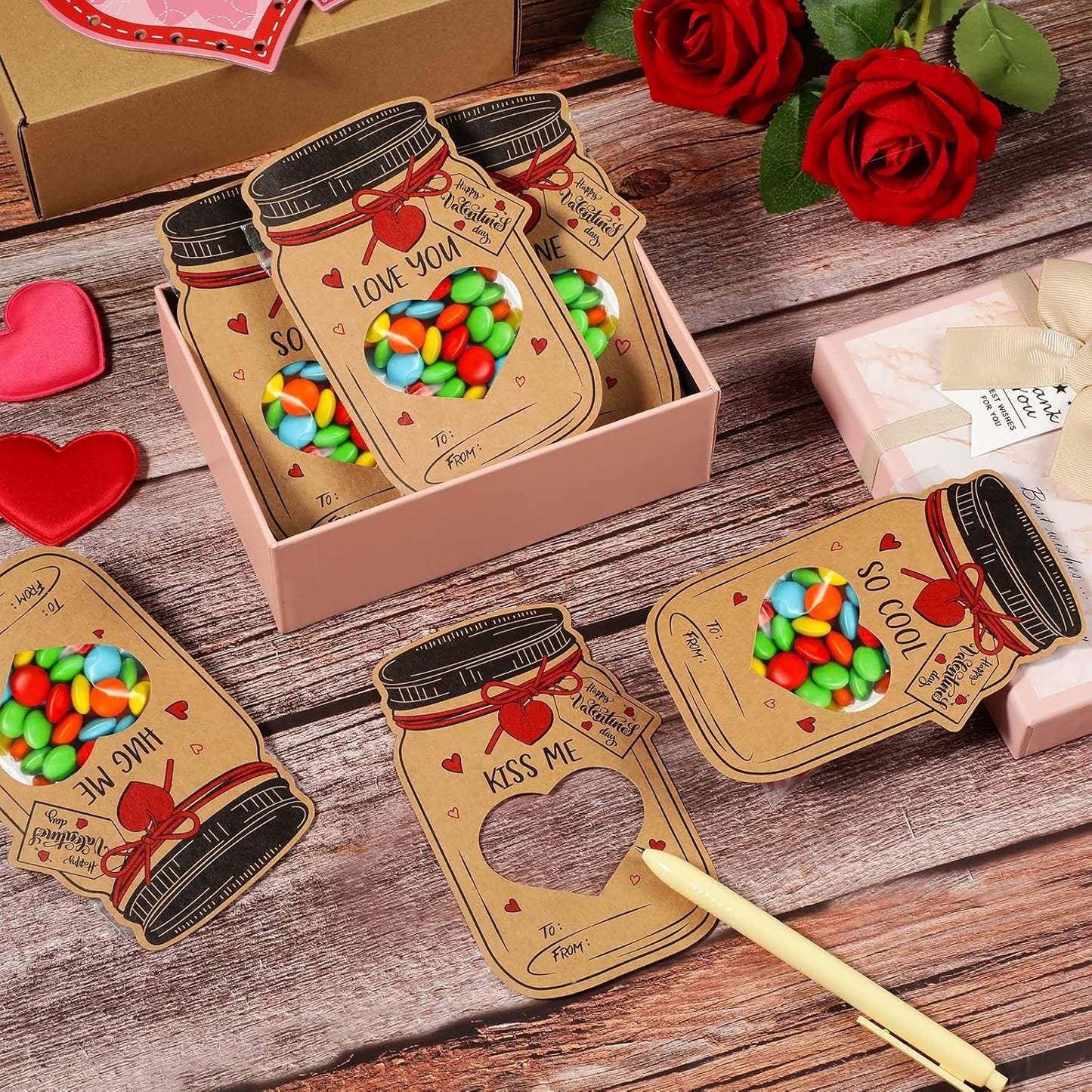 40 Pack Valentines Day Cards for Kids, Jars Happy Valentines Cards for Kids, Unique Valentines Gifts for Boys and Girls, Funny Valentines Exchange Cards Gifts School Classroom Prize Party Favors