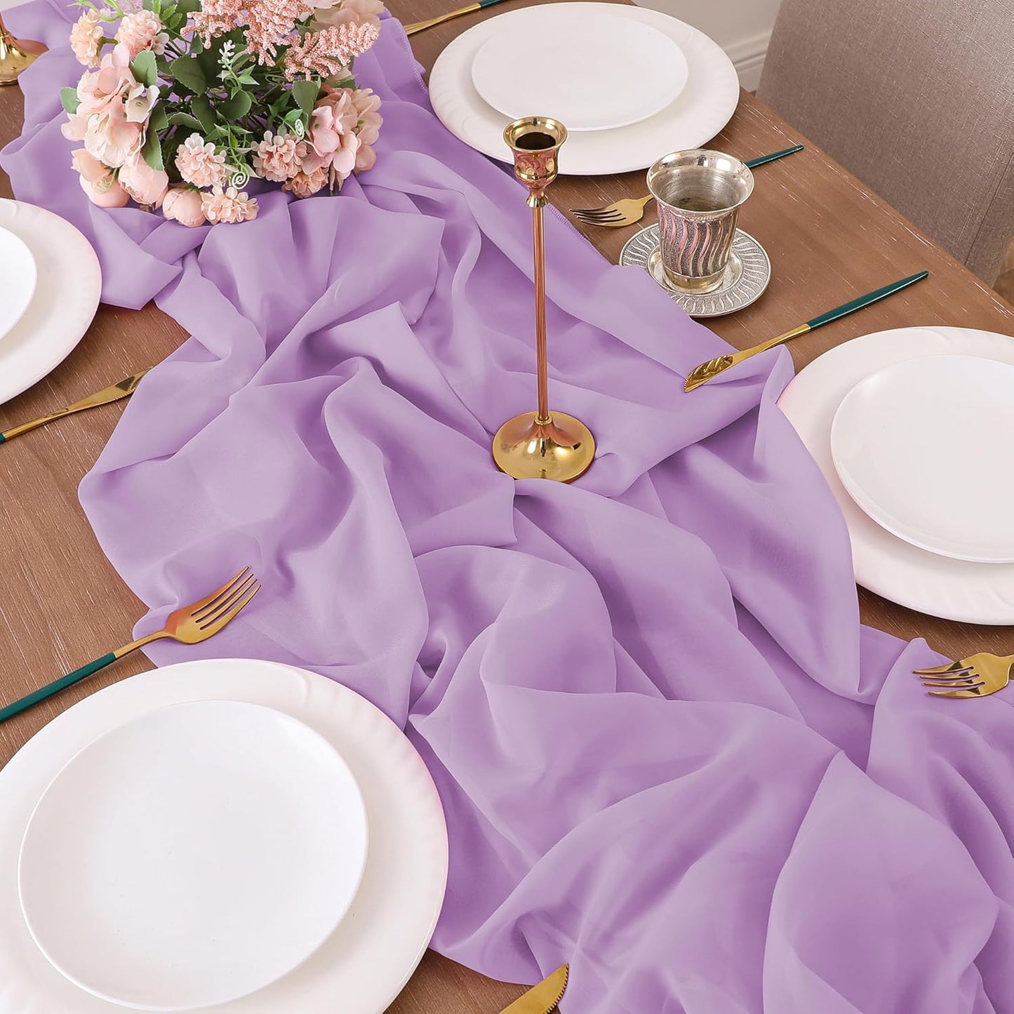 Lilac Table Runner 10FT Chiffon Table Runner 28 X 120 Inches Wedding Table Runner Romantic Table Deco for Bridal Shower Birthday Party Cake Table, 2 Packs, Lilac