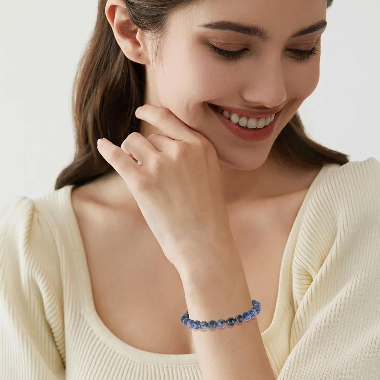 Mother'S Day Handmade Bracelet, Handmade Natural Gemstone Jewelry, Natural Healing Bracelets, Jade Bracelet for Women, Gemstone Beaded Stretch Bracelet 8Mm Stone Bracelet (Blue Dot Stone)