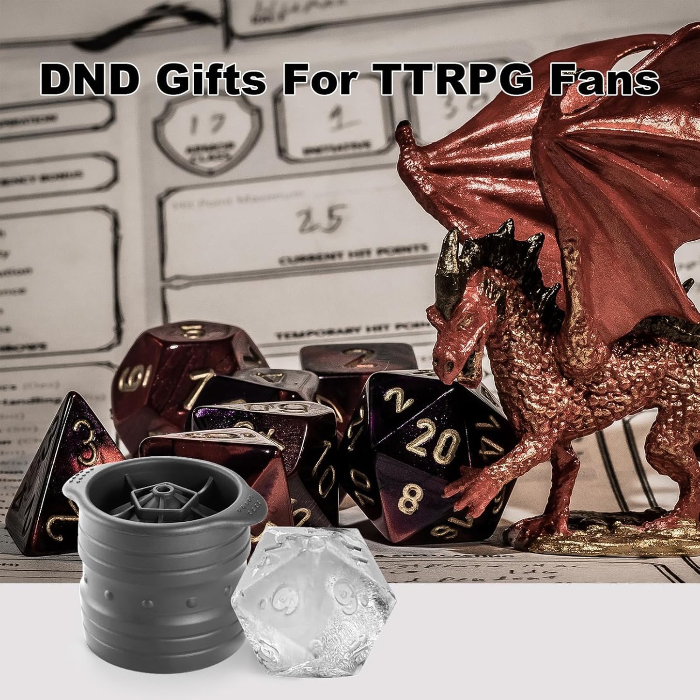 D20 Dice Ice Mold, DND Gamer Gifts for Men Women, Cool Christmas Stocking Stuffers Ideas for Adults TTRGP Lover, Large Silicone D&D Accessories Ice Cube Tray for Cocktails,Bourbon,Whiskey