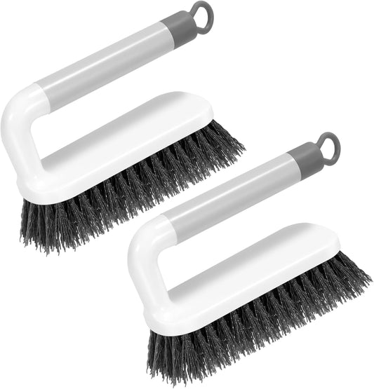 Scrub Brush, Small Cleaning Brushes with Handle, Comfort Grip Shower Scrubber for Cleaning Bathroom, Tub, Kitchen, Sink, Floor, Carpet, 2 Pack (Grey)