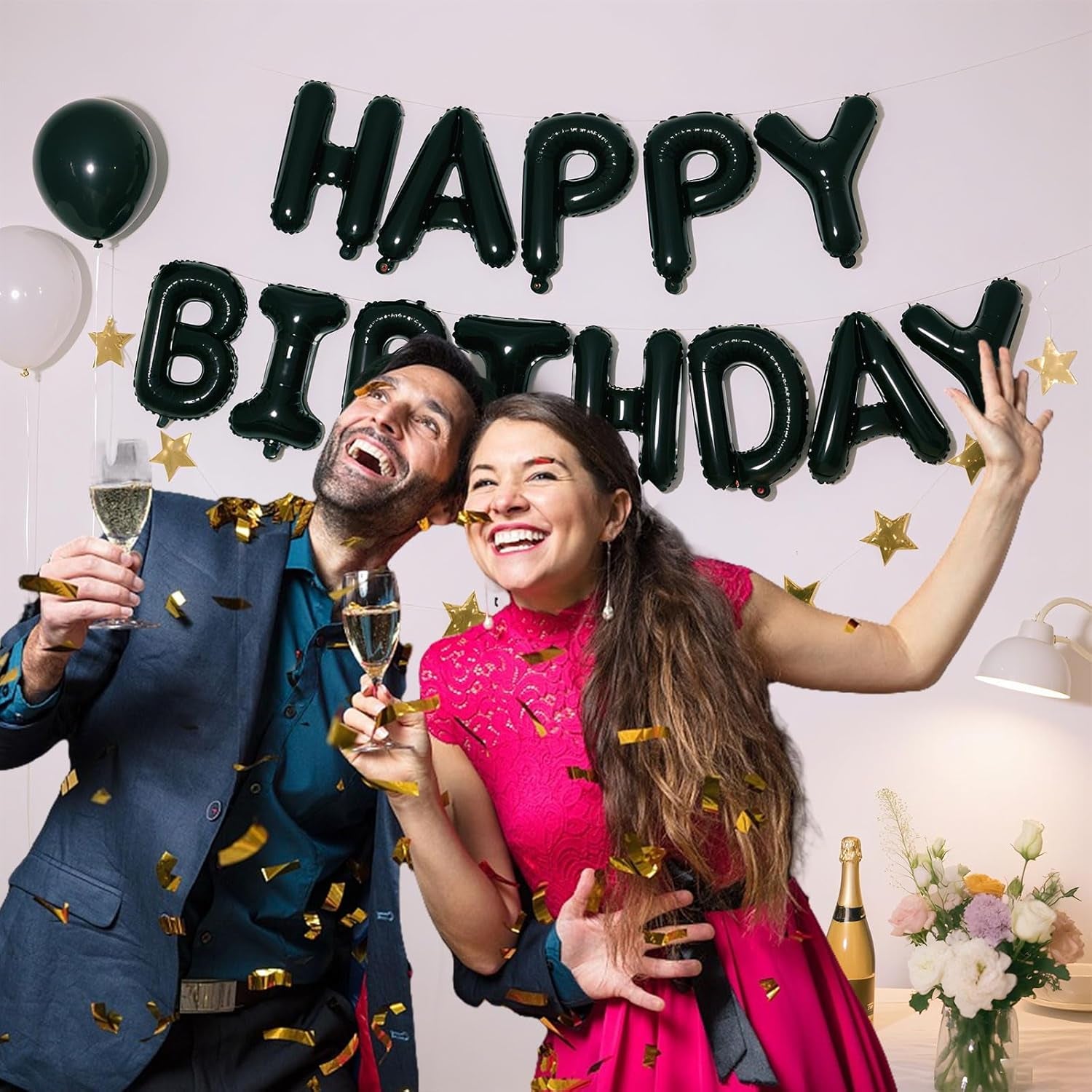 Happy Birthday Banner Black Balloons for Happy Birthday Decorations 13Pcs Mylar Foil Letters Birthday Sign Banner Party Decorations for Men, Women, Boys and Girls