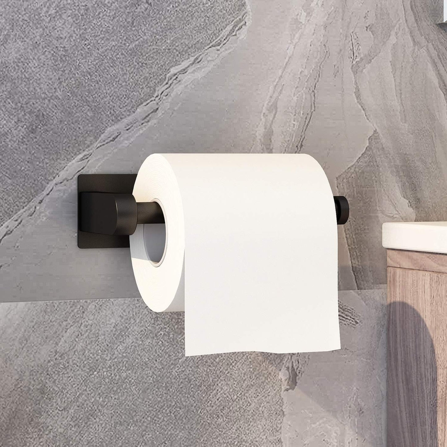 Self Adhesive Toilet Paper Holder Kitchen Washroom Adhesive Toilet Roll Holder No Drilling for Bathroom Stick on Wall Stainless Steel Brushed Black