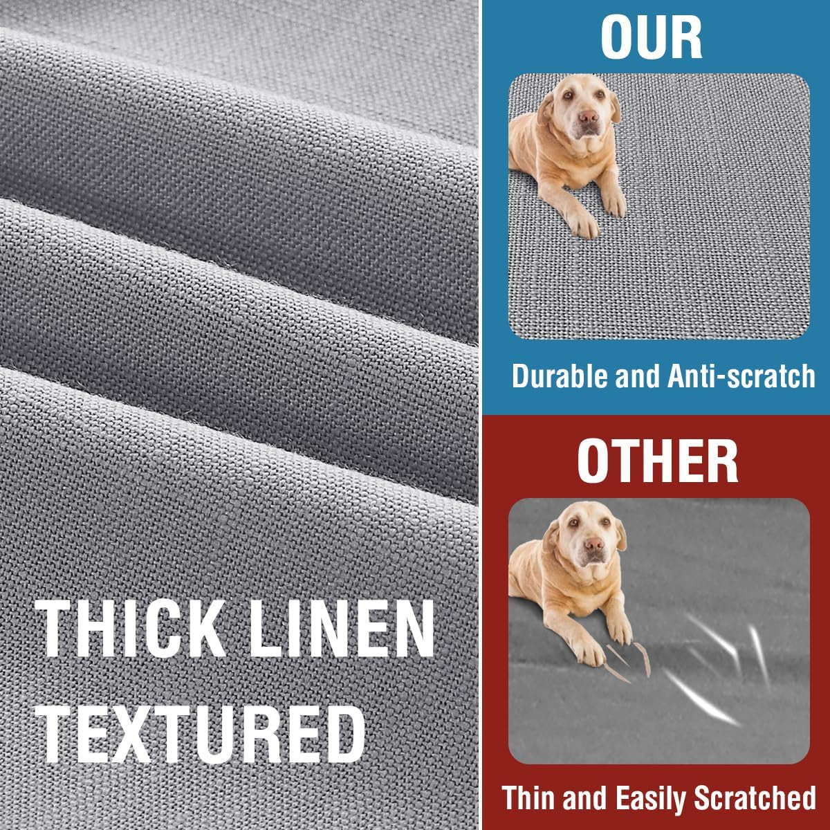 Water Resistant Woven Linen Look Couch Cushion Covers Individual Seat Couch Slipcover Set Chair Cushion Covers Suitable for Armchair Cushion Protector Slipcovers (1 Pack, Grey)