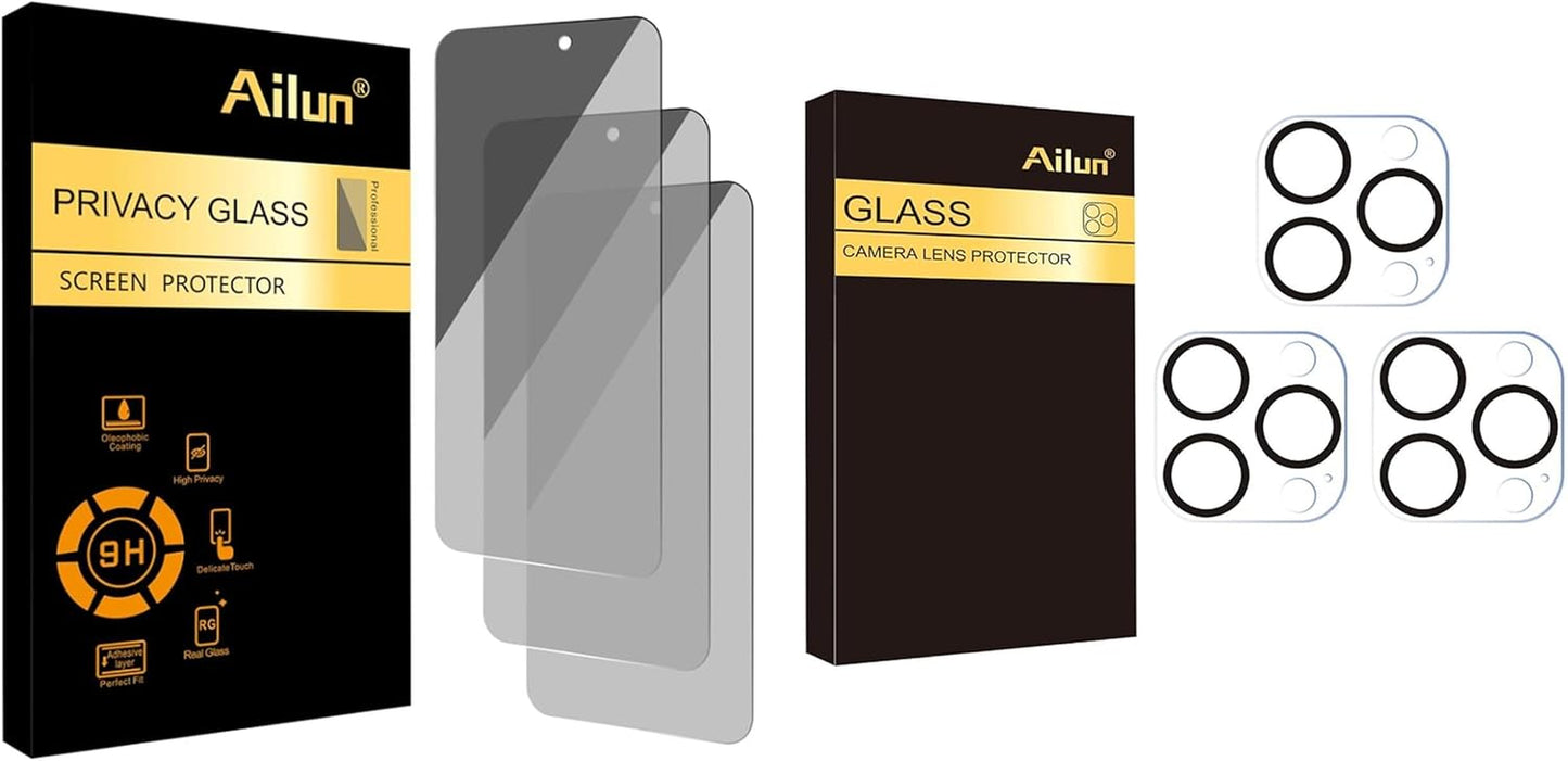 3 Pack Privacy Screen Protector for Iphone 16 Pro Max and Lens Protector for Iphone 16 Pro/16 Pro Max 3 Pack