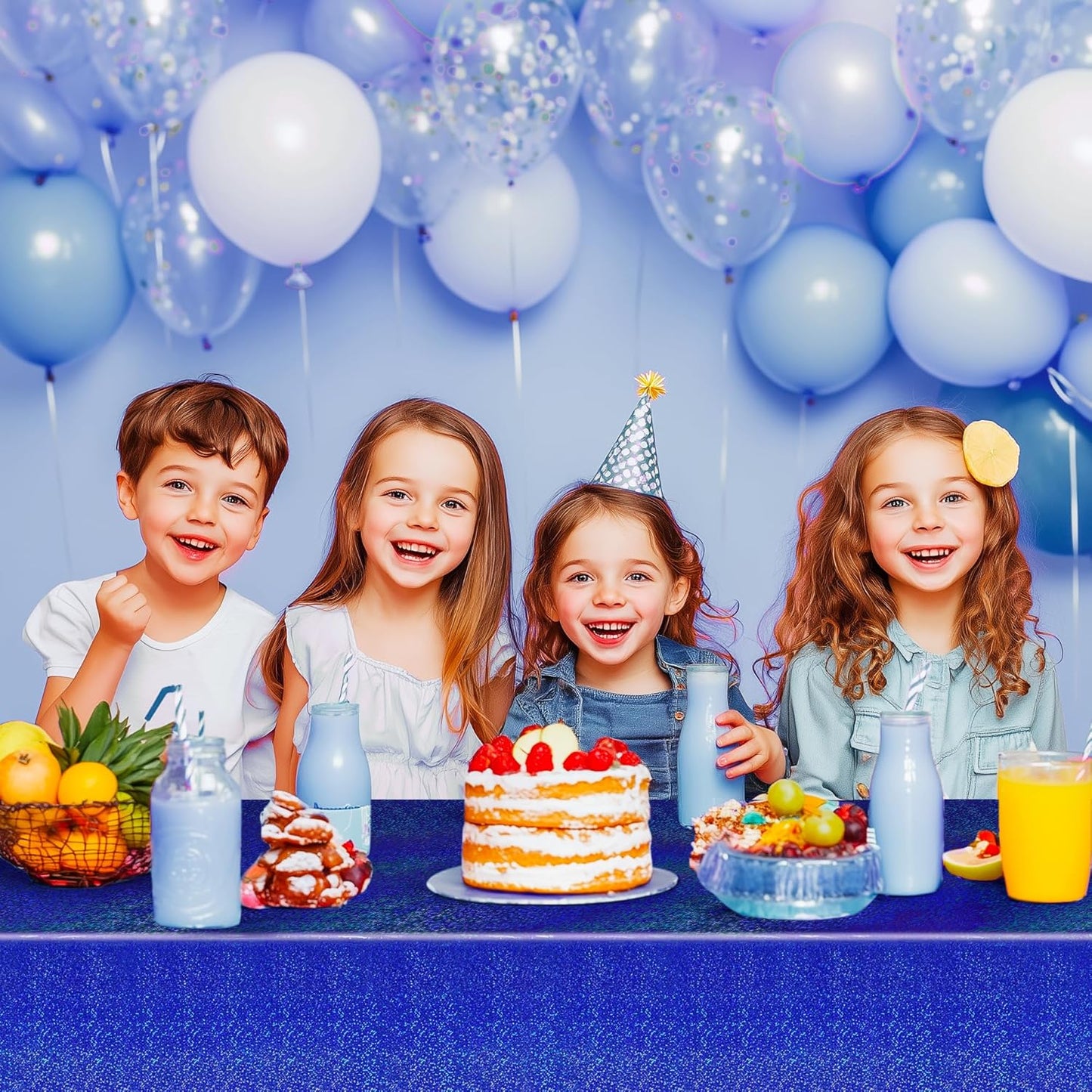 Royal Blue Holographic Foil Tablecloths - Set of 2, 54x72 Durable Table Covers for Elegant Events, Perfect for Parties, Weddings, and Showers