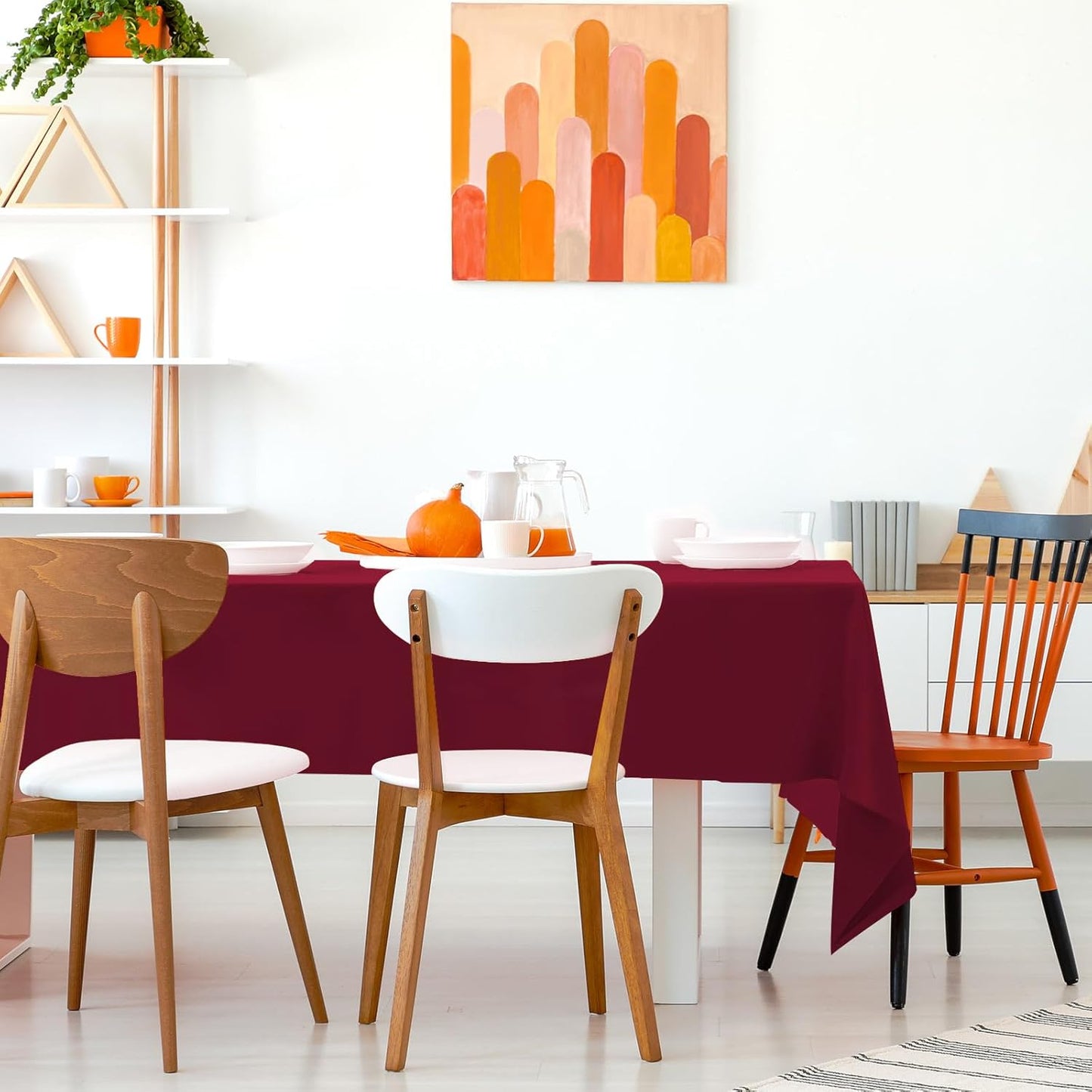 2PCS Burgundy Plastic Tablecloths 54 X 108 Inch, Disposable Table Cloths Rectangle Party Table Covers