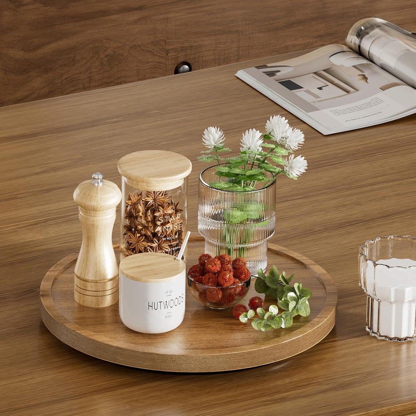 10'' Acacia Wood Lazy Susan Organizer for Table Top, Lazy Susan Turntable for Cabinet, Kitchen, Countertop, Pantry Organization