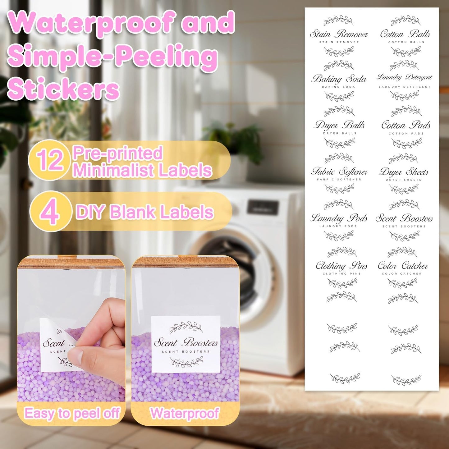2 Pack Laundry Pods Container & Dryer Sheet Holder Set,Clear Laundry Room Organization Containers with Bamboo Lids and Labels,Laundry Pods Holder for Scent Booster,Powder,Pod