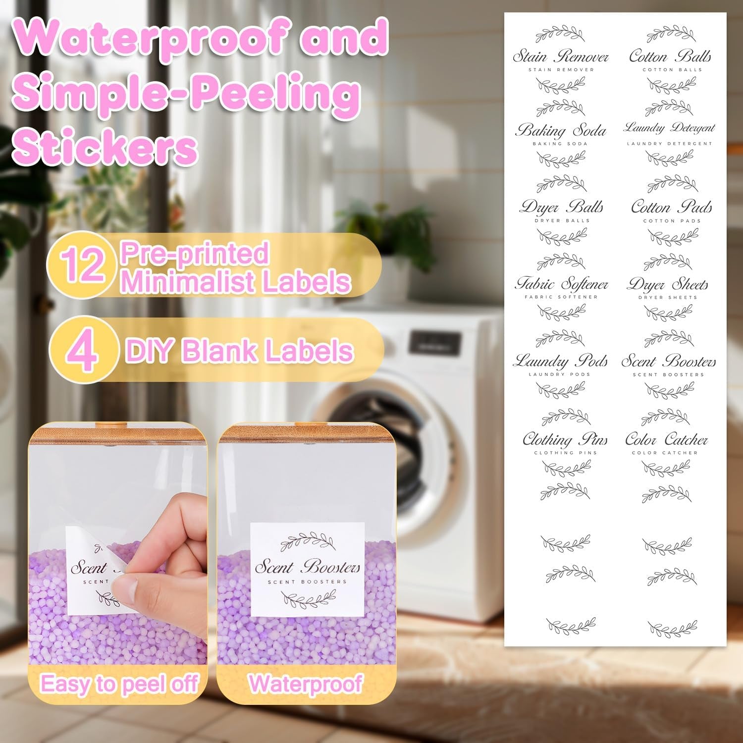 2 Pack Laundry Pods Container & Dryer Sheet Holder Set,Clear Laundry Room Organization Containers with Bamboo Lids and Labels,Laundry Pods Holder for Scent Booster,Powder,Pod