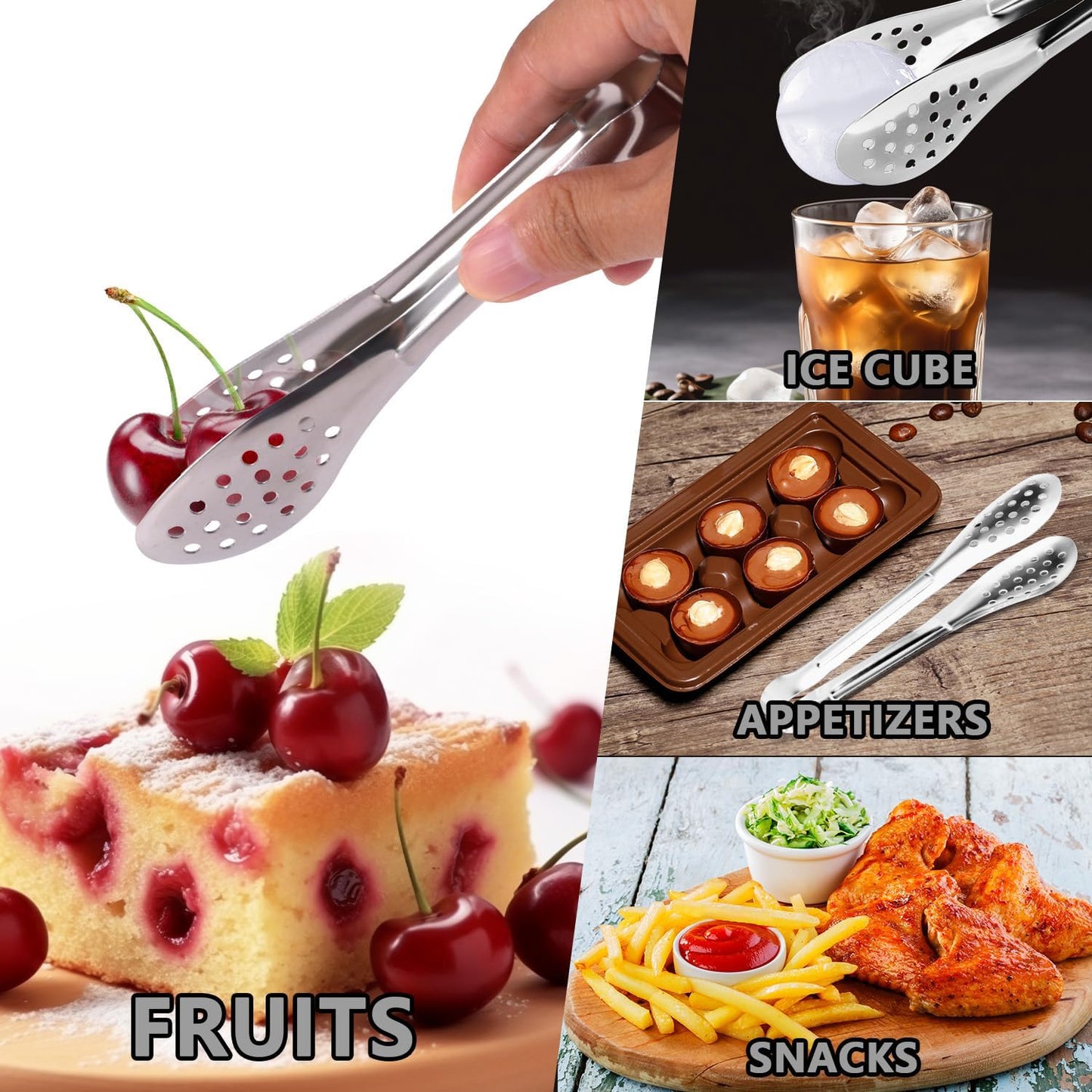 10PCS Serving Tongs, Small Kitchen Tongs, Stainless Steel Small Appetizer Tongs Mini Sugar Ice (5 Inch)