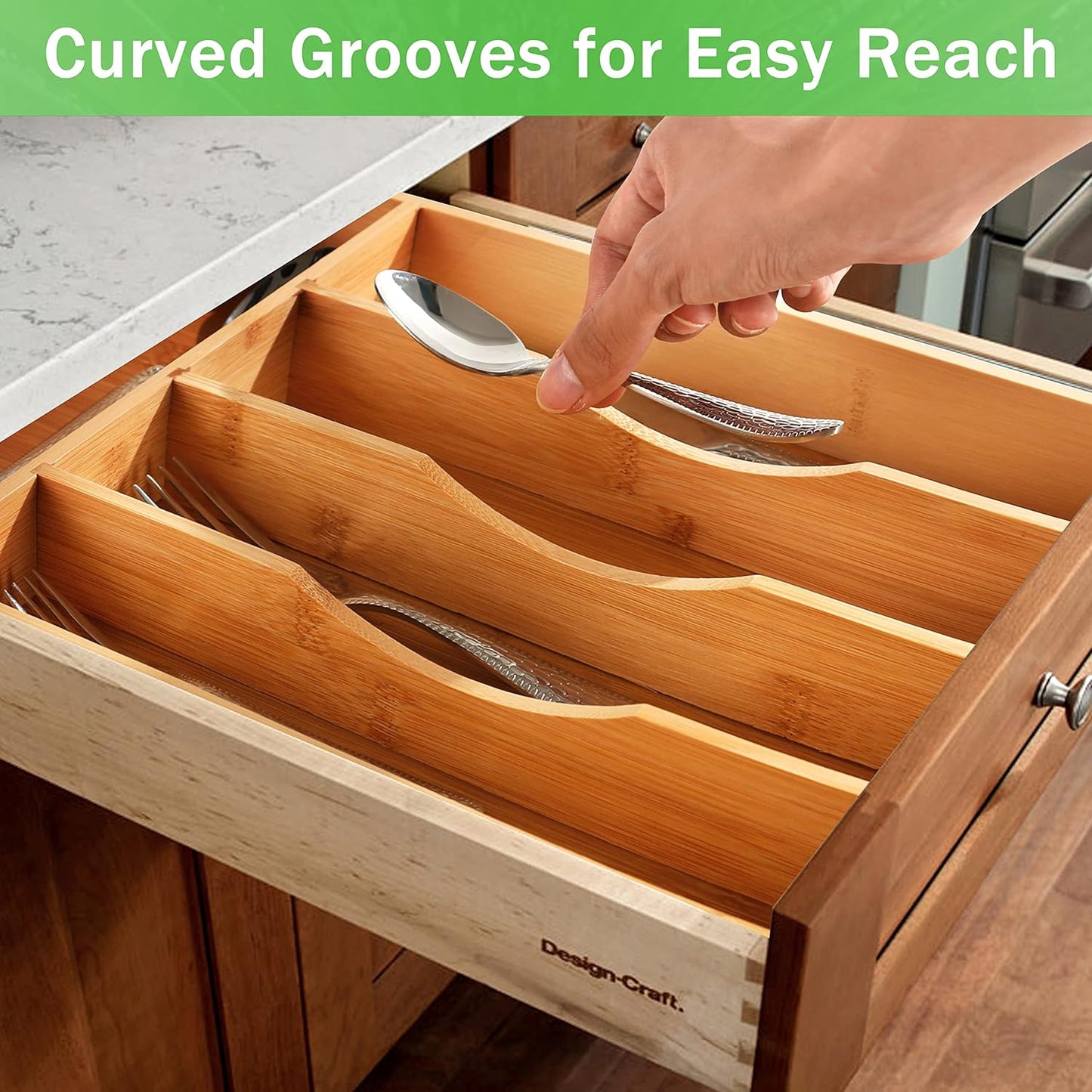 Silverware Organizer 10 in Utensil Organizer Silverware Tray for Drawer Cutlery Flatware Organizer for Kitchen Bamboo Wood