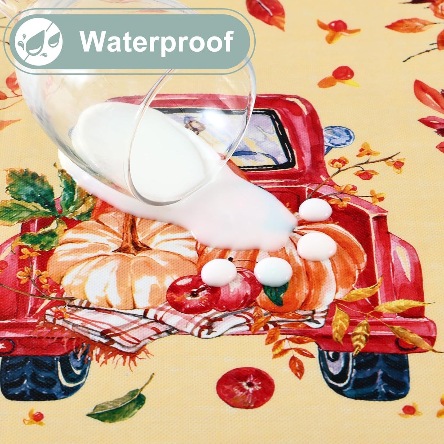 Rectangle Waterproof Vinyl Table Cloth, Wipeable Tablecloth with Flannel Backing, Plastic Table Cover for Fall, Thanksgiving (Pumpkin Truck, 60" X 84")