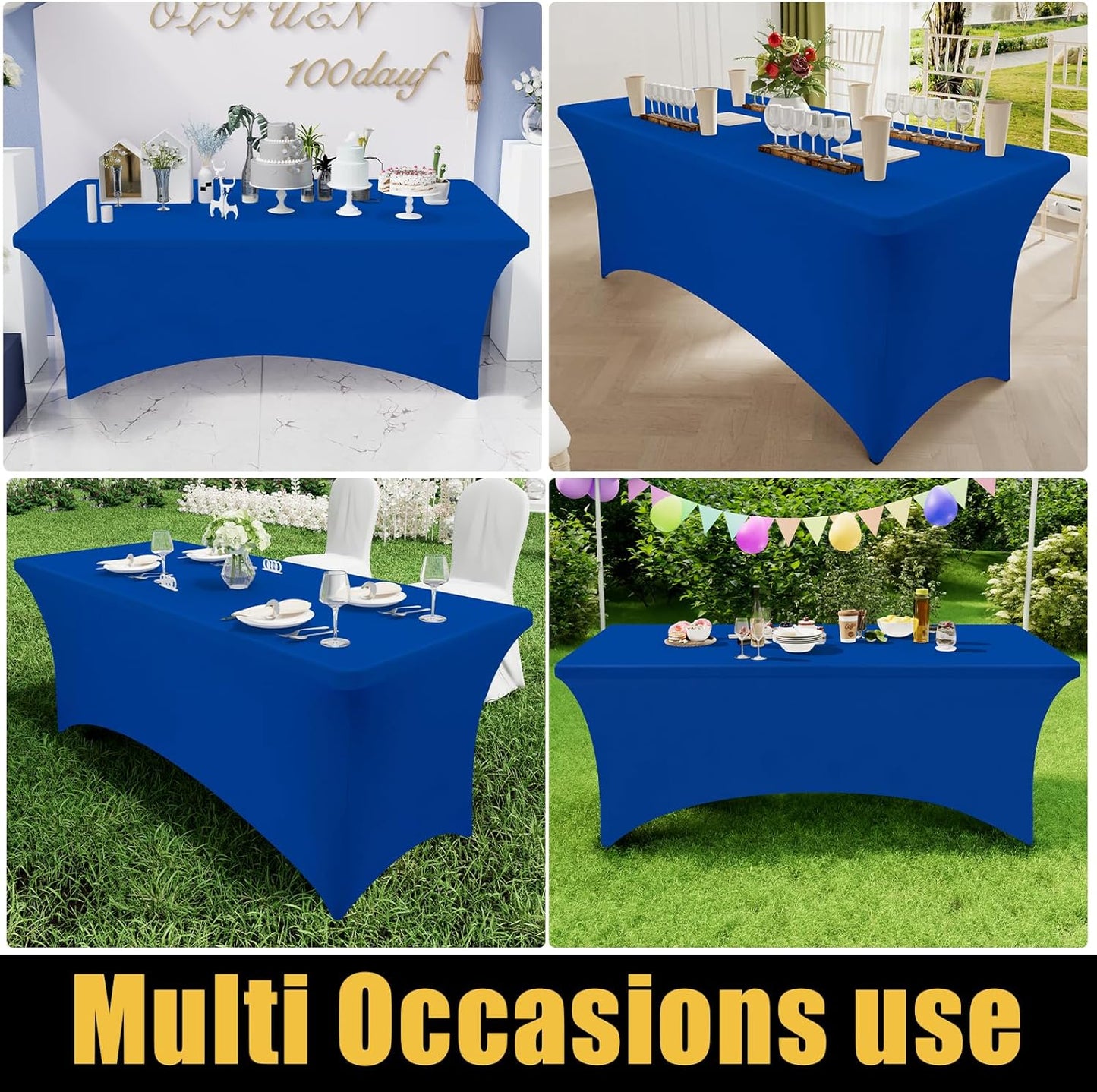 Spandex Tablecloths - 2 Pack 6FT Elastic Fitted Stretch Covers for Rectangle Tables, Washable for Outdoor Events, Weddings, Banquets & Parties (Blue, 72L x 30W x 30H Inches)