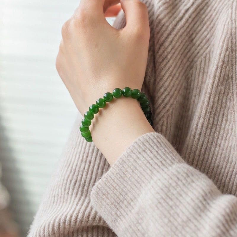 Handmade Green Jade Bracelet for Women,Stress Relief Healing Crystal Bracelet,Natural Jade Bead Bracelet,10Mm Stretch Elastic Bracelet,Crystal Jewelry Gifts for Women Men (Jade)