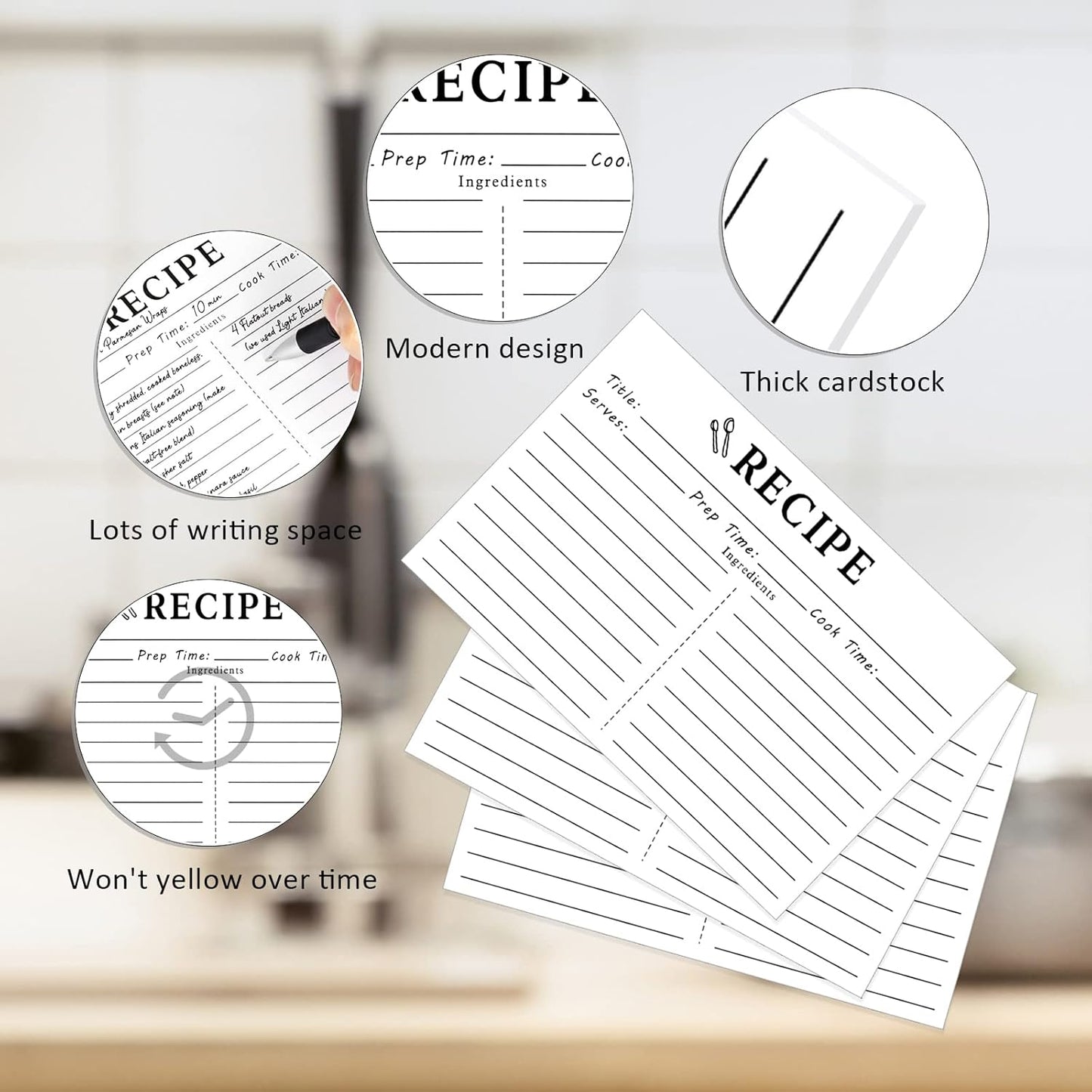 70 Count Recipe Cards 4X6 White, Double Sided, Blank for Bridal Shower and Wedding