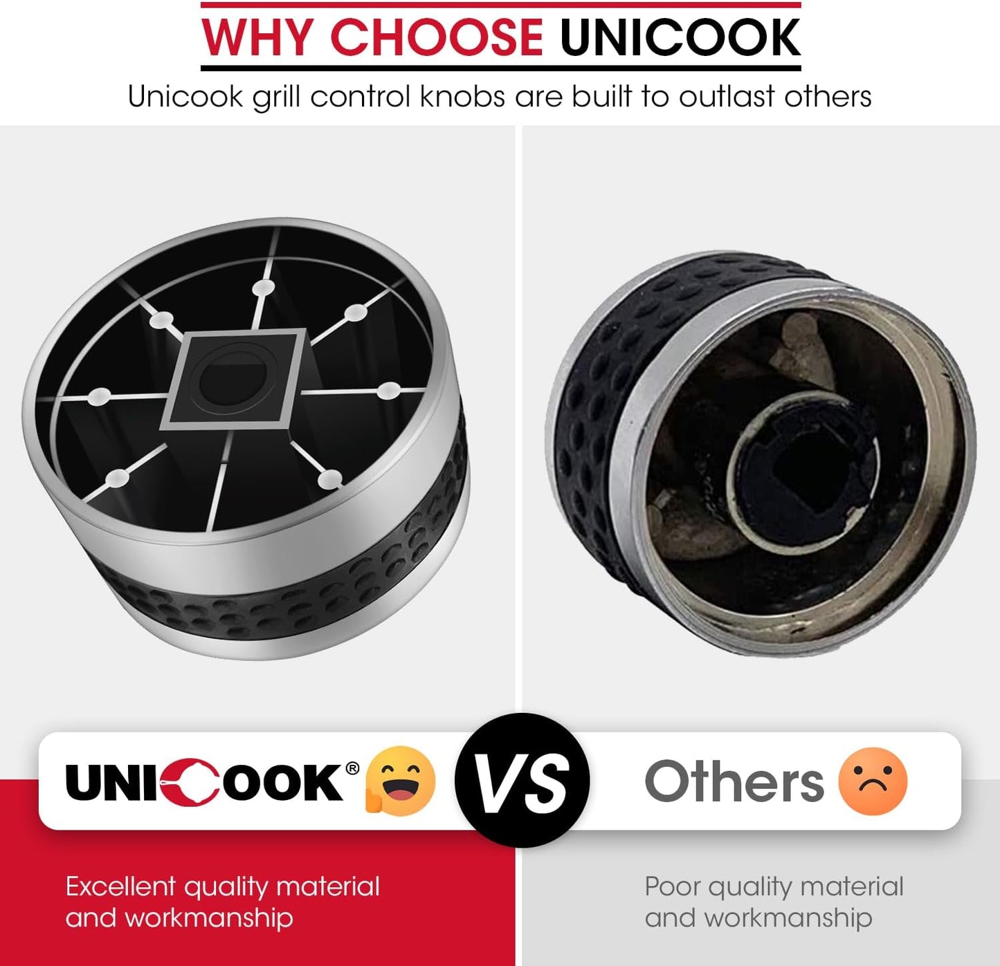 Grill Control Knobs Replacement 3 Pack, Gas Grill Burner Knob Kit, Chrome Plated Plastic with Nonslip Grip, Fits Gas BBQ with D Shaped Valve Stem