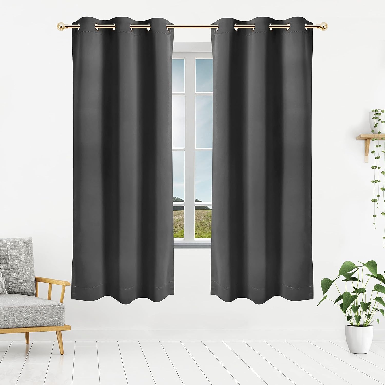 Blackout Curtains for Bedroom, Grommet Window Curtains 63 Inch Length 2 Panels Thermal Insulated Drapes for Living Room (Grey, 42W X 63L Inches)