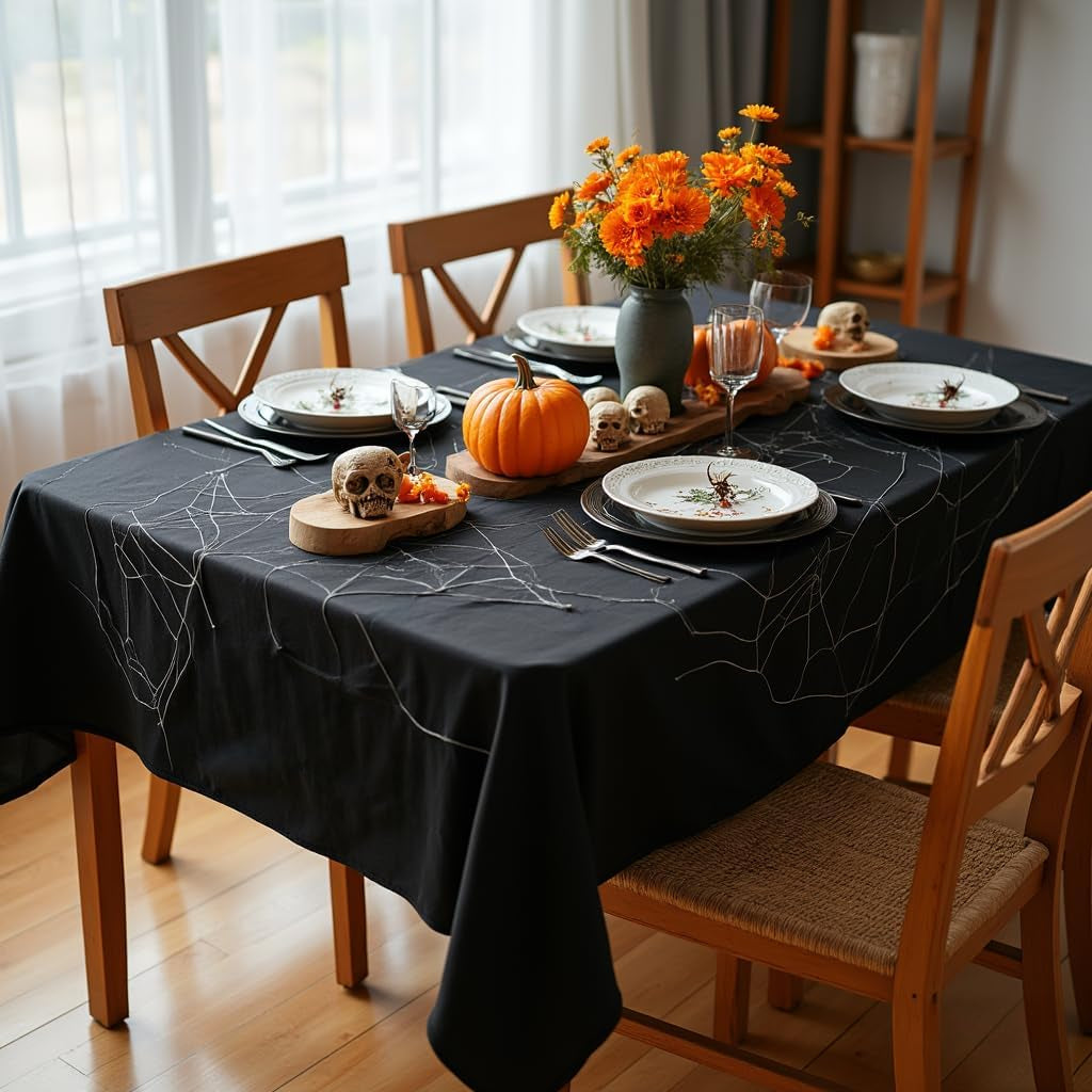 Rectangle Tablecloth - 60 X 84 Inch - Stain and Wrinkle Resistant Washable Polyester Table Cloth, Decorative Fabric Table Cover for Dining Tables, Buffet Parties and Camping, Black