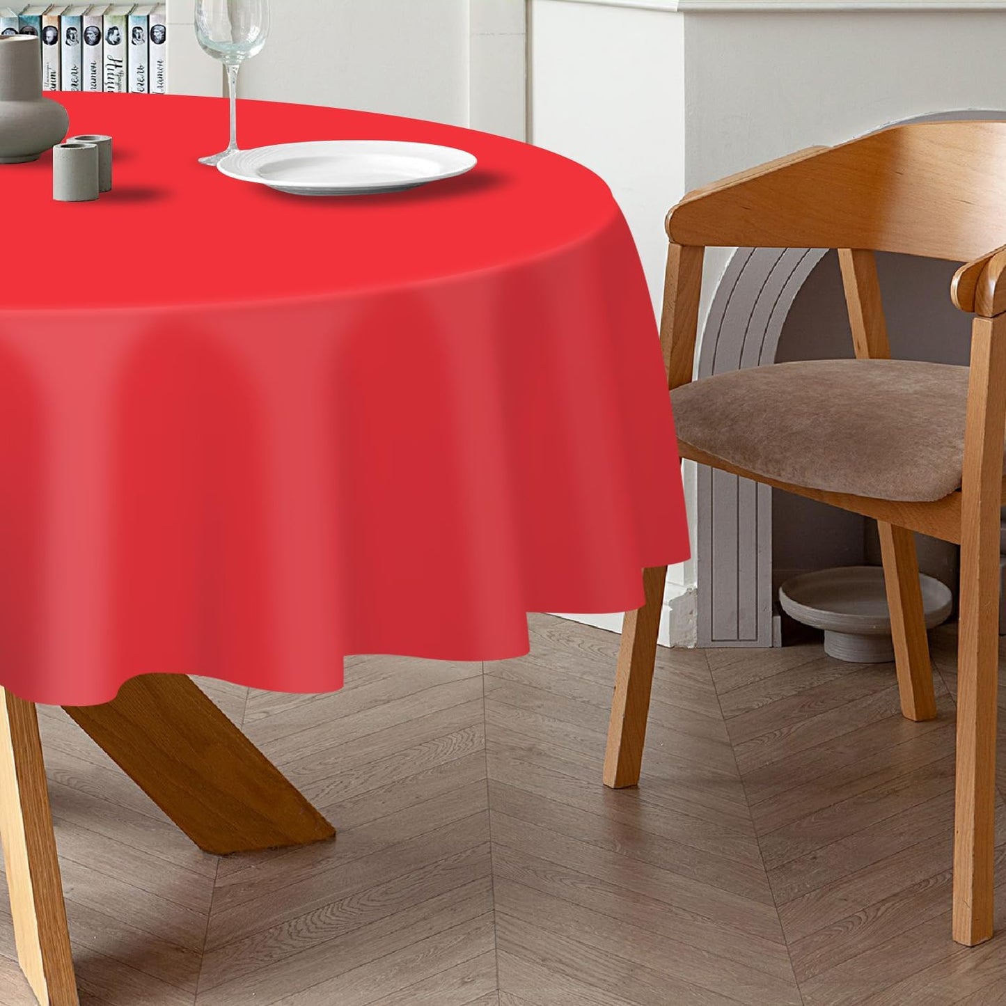 Red round Tablecloth 2 Pack, 84 Inch Plastic Table Cover Disposable for Parties