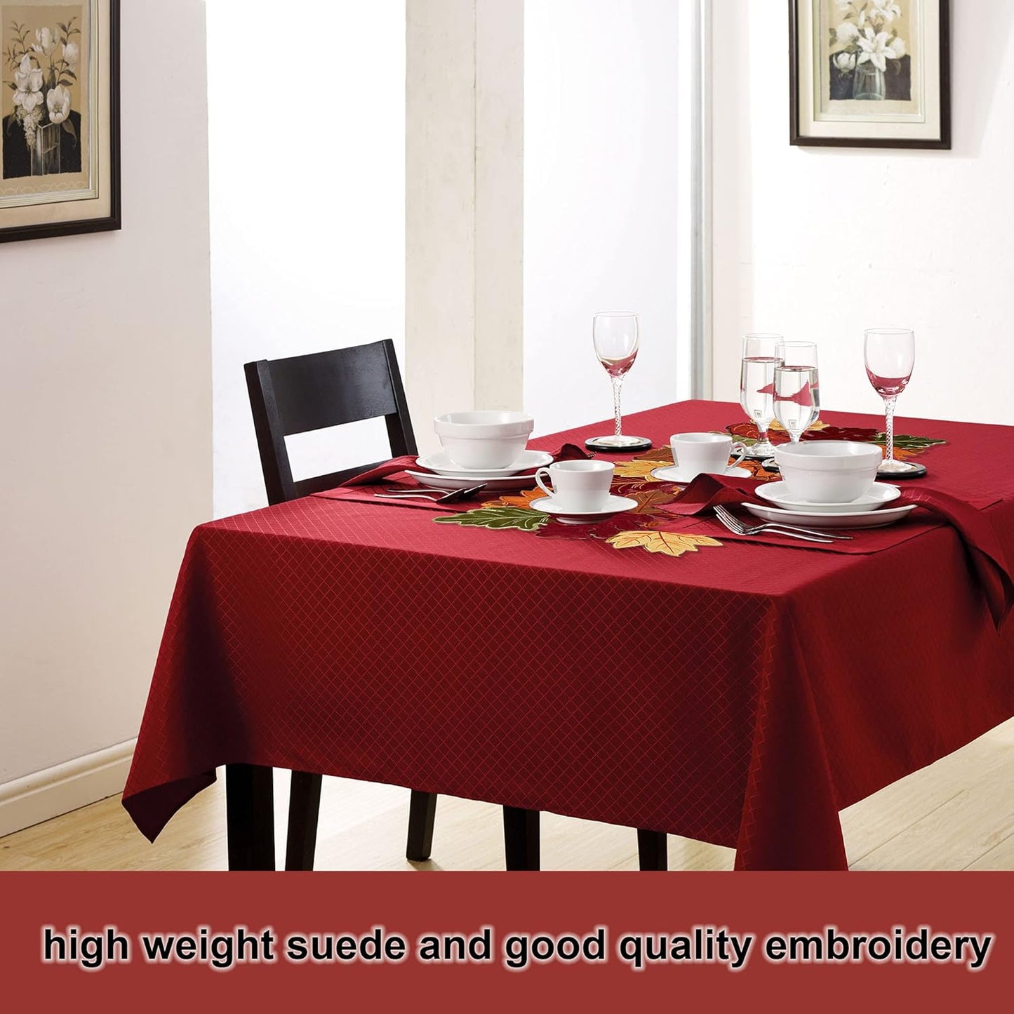 Thanksgiving Runner, Fall Leaf Table Runner for Autumn Home Decorations, Fall Table Centerpieces, Embroidered Cutwork Farmhouse Harvestmaple Leaf Runner, 13 Inch X 36 Inch