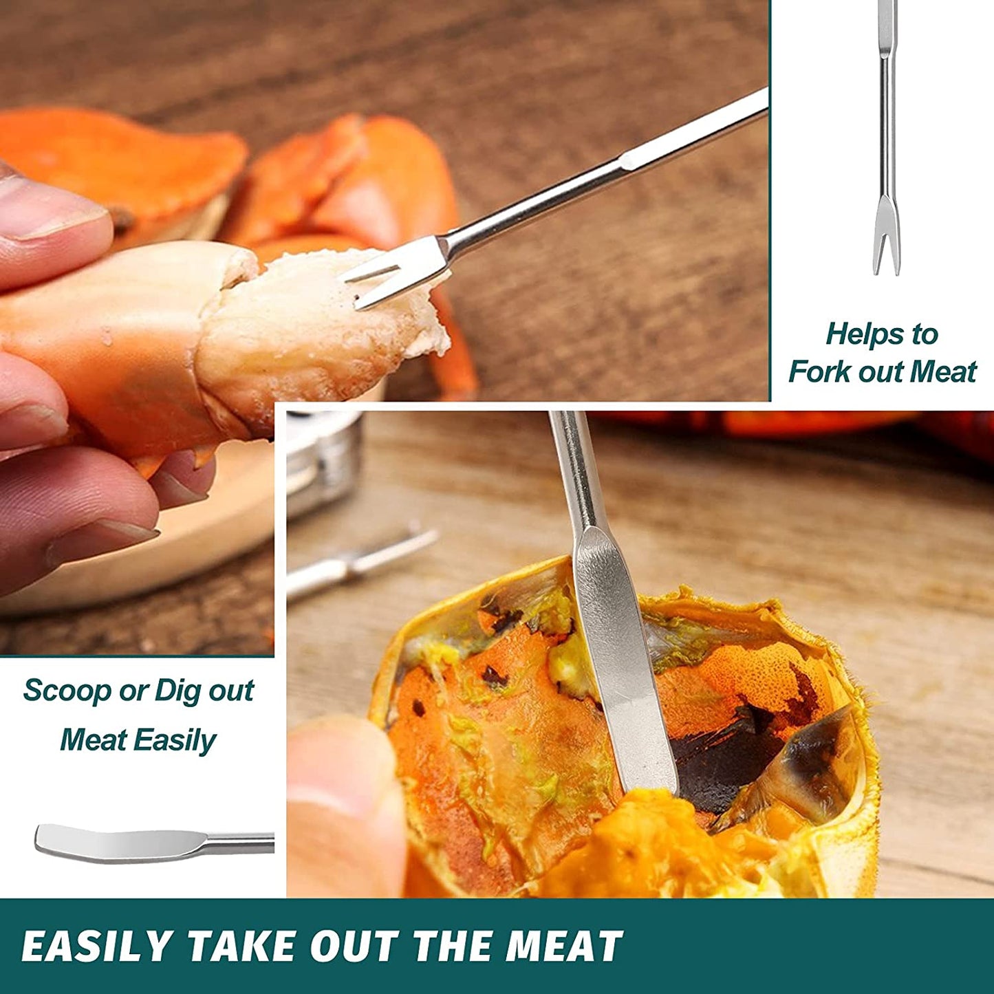 Lobster Crackers and Picks Set, 10-Piece Crab Leg Cracker Tools - Stainless Steel Seafood Crackers & Forks Nut Cracker Set - Dishwasher Safe