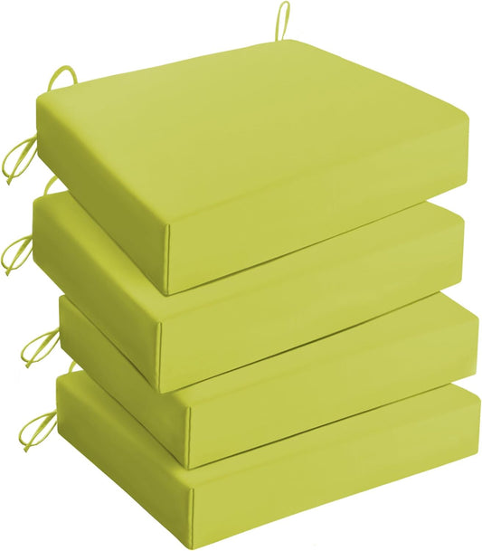 Outdoor Chair Cushions Pack of 4, Water Resistant Patio Cushions with Ties, High Density Sponge Filling Square Corner Seat Cushions for Outdoor Furniture, 18.5"*16"*3", Green Oasis