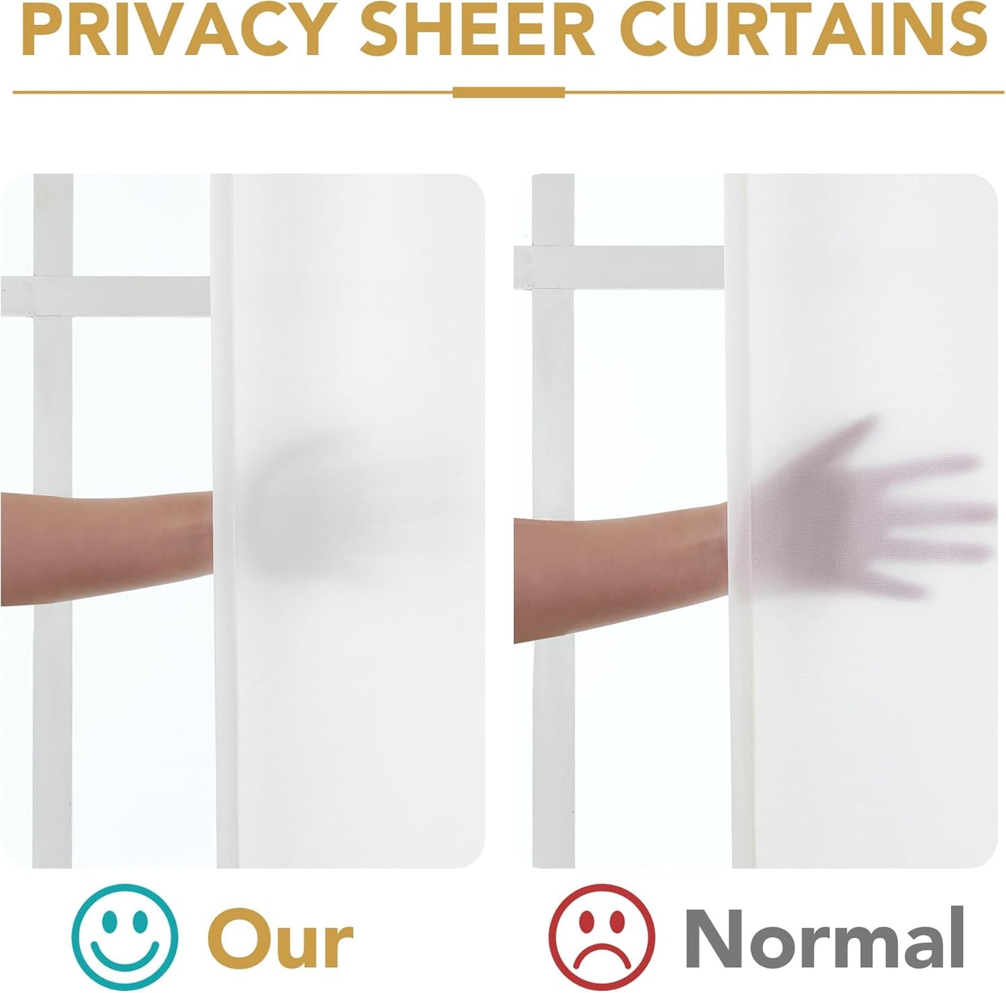 Sheer Curtains 63 Inches Long Non-See-Through Farmhouse Curtains for Living Room Light Filtering Semi Sheer Panels for Bedroom Privacy Window Drapes 2 Panels Rod Pocket, White