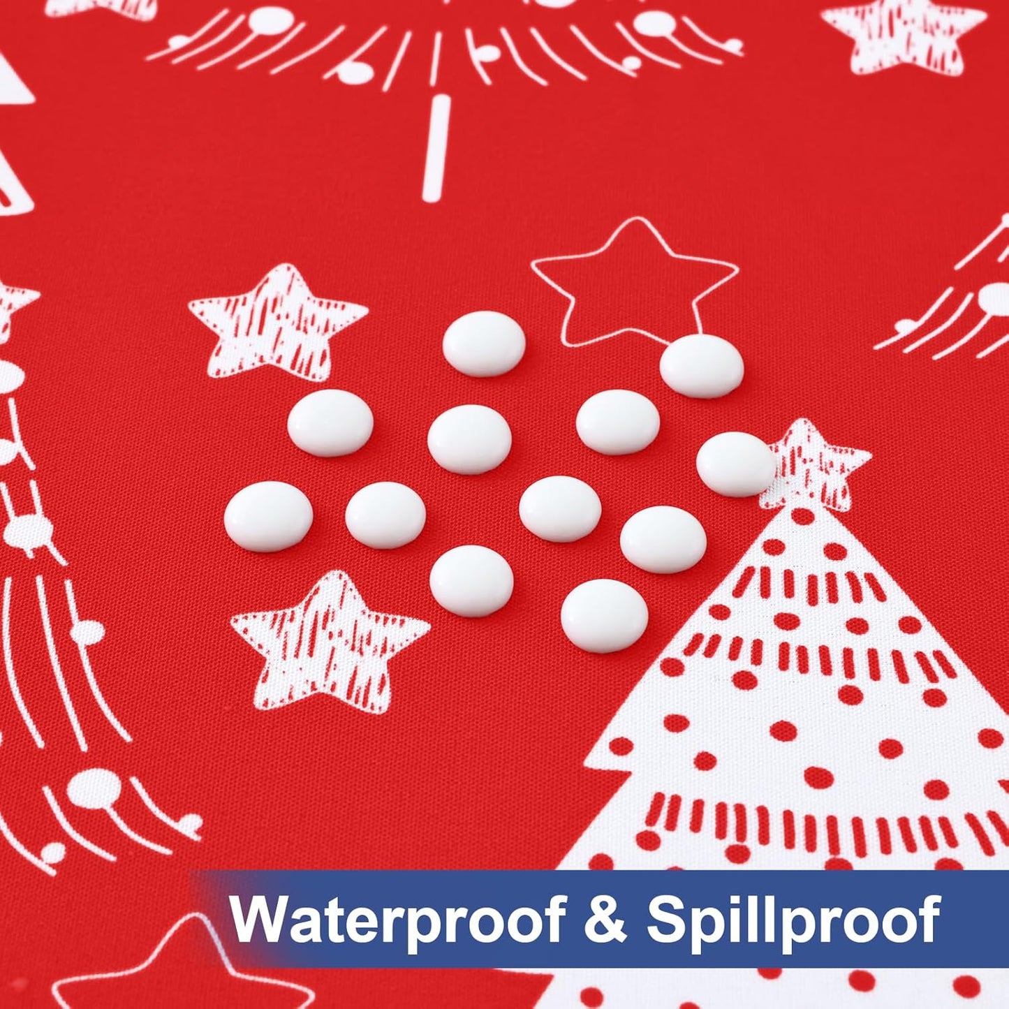 round Fabric Fitted Tablecloth, Elastic Waterproof Oil Proof Table Cloth, Washable Polyester Table Cover Fits 36"-44" round Tables for Outdoor Picnic Dinner, Christmas Tree