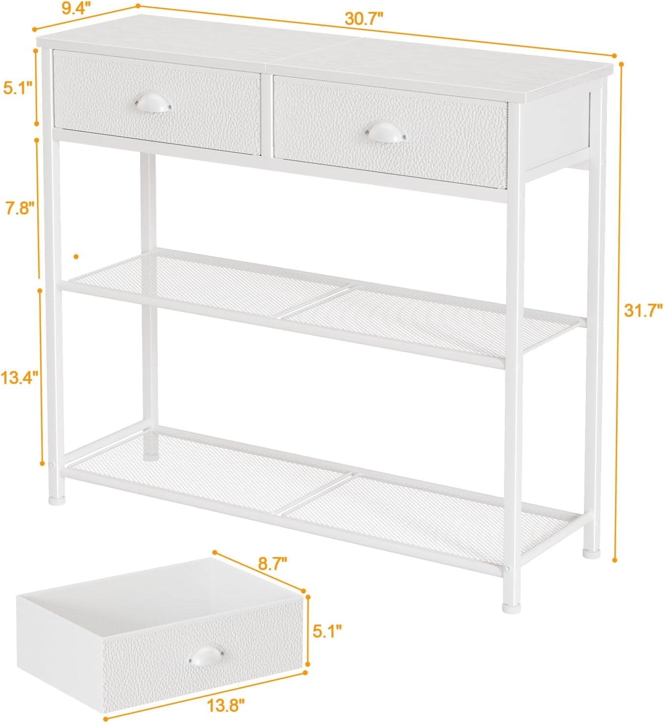 30'' Entryway Table, White Console Table with Storage, Narrow Sofa Table with 2 Drawers and 2 Shelves for Hallway, Living Room, Bedroom, Foyer, Couch, Tv