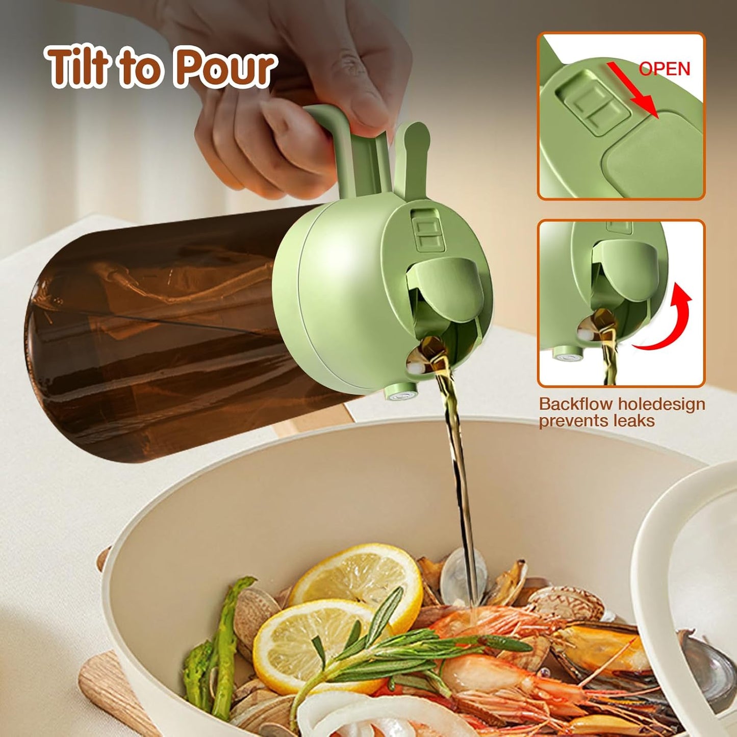 16Oz/470Ml Light Blocking Oil Sprayer for Cooking with Stickers, Food-Grade 2 in 1 Olive Oil Dispenser Bottle for Kitchen, Premium Dark Amber Glass Oil Bottle for Air Fryer, Bbq(Green)