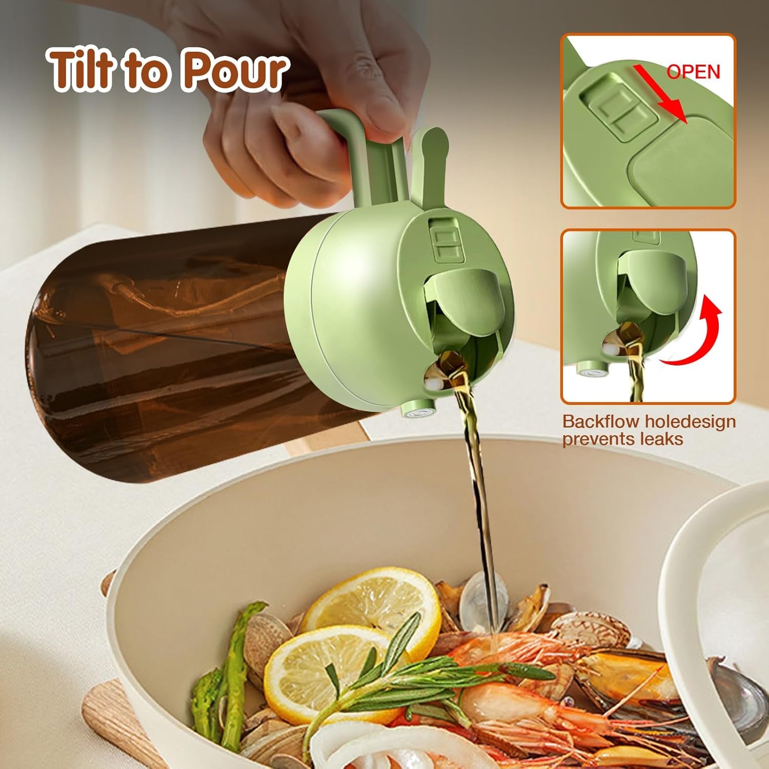 16Oz/470Ml Light Blocking Oil Sprayer for Cooking with Stickers, Food-Grade 2 in 1 Olive Oil Dispenser Bottle for Kitchen, Premium Dark Amber Glass Oil Bottle for Air Fryer, Bbq(Green)